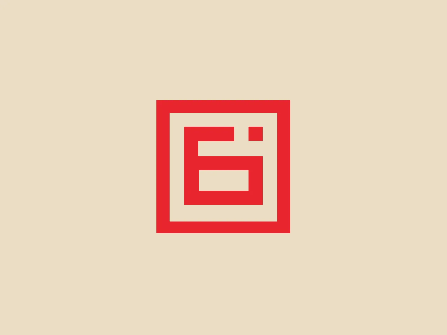 The 6sqft logo consists of a stylized letter "E" centered within concentric squares. The design employs a bold, geometric approach with the "E" constructed from negative space in a solid square. The color scheme is a strong, bright red which gives the logo a confident and striking appearance. The simplicity of the shapes contributes to a modern and clean aesthetic. This logo would stand out effectively against a neutral background for contrast.