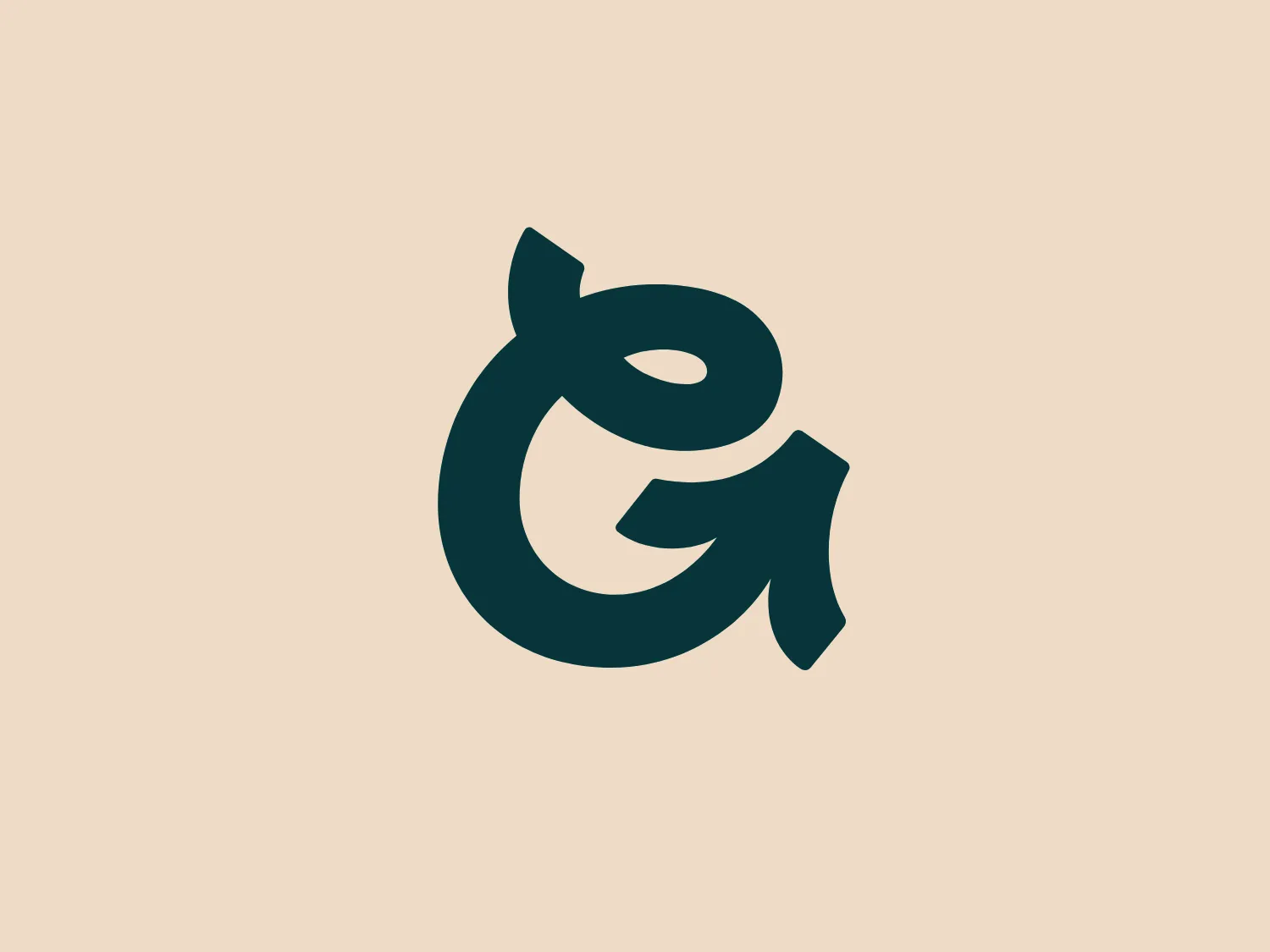 The Going logo features a stylized lowercase 'g' design with bold curves and a single, leaf-like element extending from the upper loop. The deep teal green color conveys professionalism, stability, and growth. The logo offers a modern and minimalist aesthetic, combining natural forms with contemporary lines.