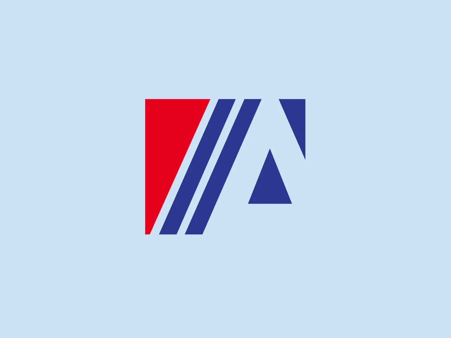 The logo for Absco Sheds is a stylized abstract mark featuring geometric shapes. It consists of a red triangle on the left, which transitions into three parallel, stylized stripes or bands that are colored in shades of blue, with the darkest shade at the top and the lightest at the bottom. The bands then come to a point, creating a second, implied triangle to the right with negative space. The overall aesthetic is modern and dynamic, suggesting movement and precision. The clean lines and bold colors give off a professional and sharp vibe.