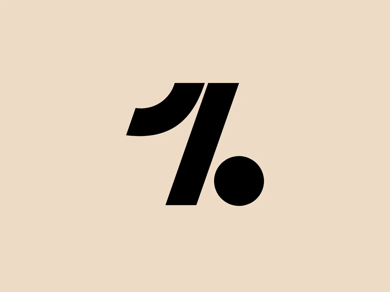 The image depicts a stylized numeral "7" with a bold and modern design. The main figure is black and consists of two geometric shapes: a vertical rectangle with the top end slanted to the left, creating an italicized effect, and a circular dot situated at the bottom right, aligned with the base of the "7" yet slightly detached from the main body. The overall aesthetic is minimalist and contemporary, with clean lines and sharp edges. This OneFootball logo's simplicity would stand out against a subtle background that doesn't compete with its boldness.