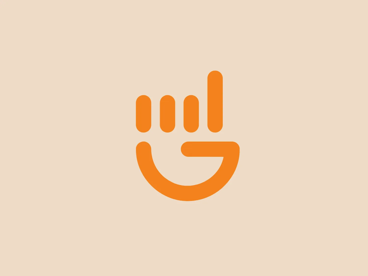 The ClickGiant logo presents a stylized representation of a human hand in a warm orange tone. It is composed of simple geometric shapes, with the fingers depicted as five vertical bars of varying heights that create a histogram-like pattern. The thumb is shown as a curved shape that flows comfortably into the hand, forming a U-like base. The absence of detailed features gives the ClickGiant logo a modern and minimalist aesthetic. Although abstract, the design conveys a sense of positivity and human touch, appropriate for a brand focused on personal interaction or digital analytics.