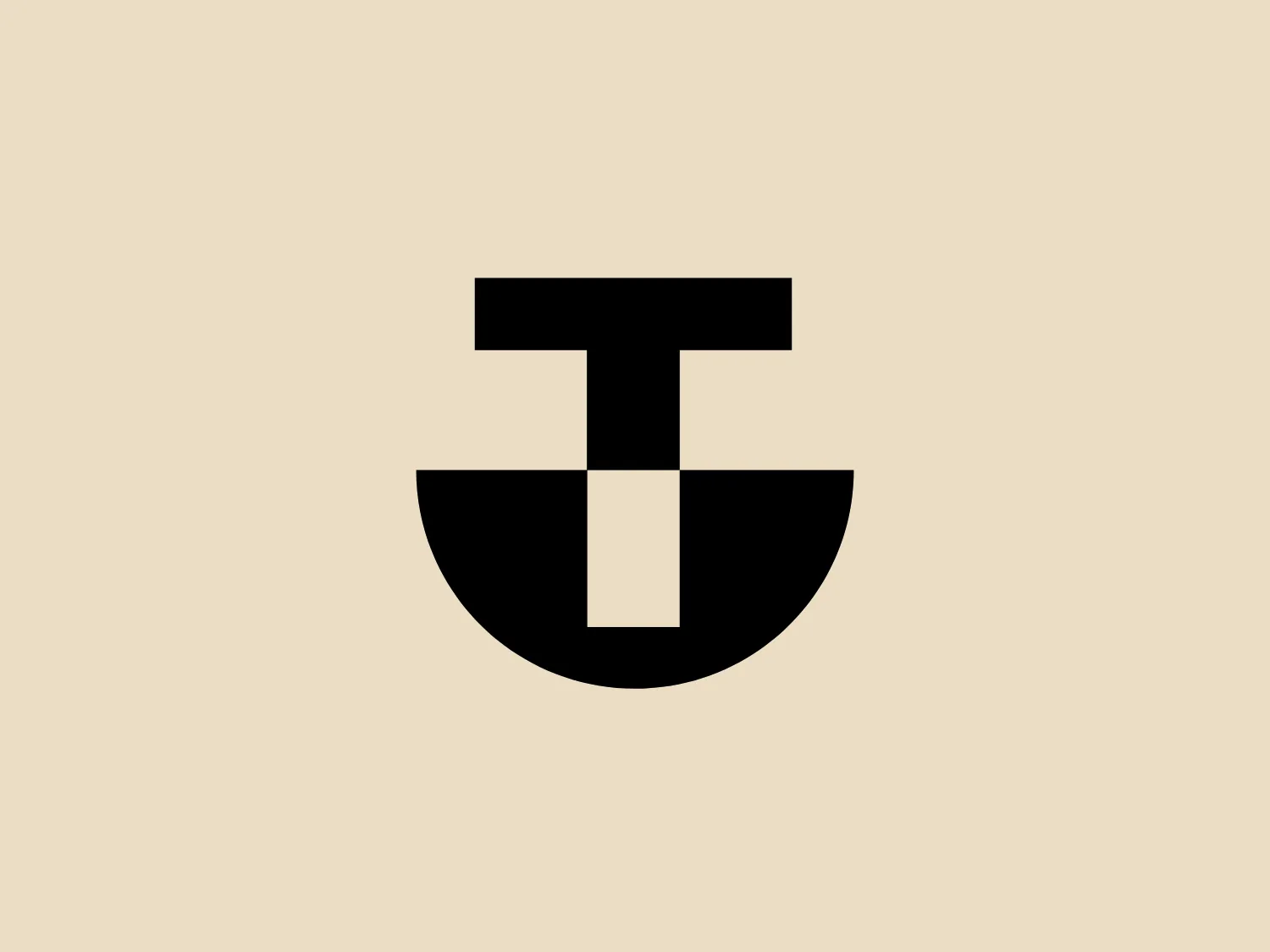 The Tessari logo features a stylized monogram with a capital "T" sitting above a reversed "U" shape, which also doubles as a lowercase "u". The design is minimalist, with solid black for both elements against a plain background. The "T" and the "U" are aligned so that the vertical line of the "T" seamlessly continues into the "U", creating symmetry and a unified look. Bold, modern, and clean, this logo would stand out well on a variety of backgrounds but is best suited for a light and subtle background hue to maintain its simplicity and sophisticated appearance.