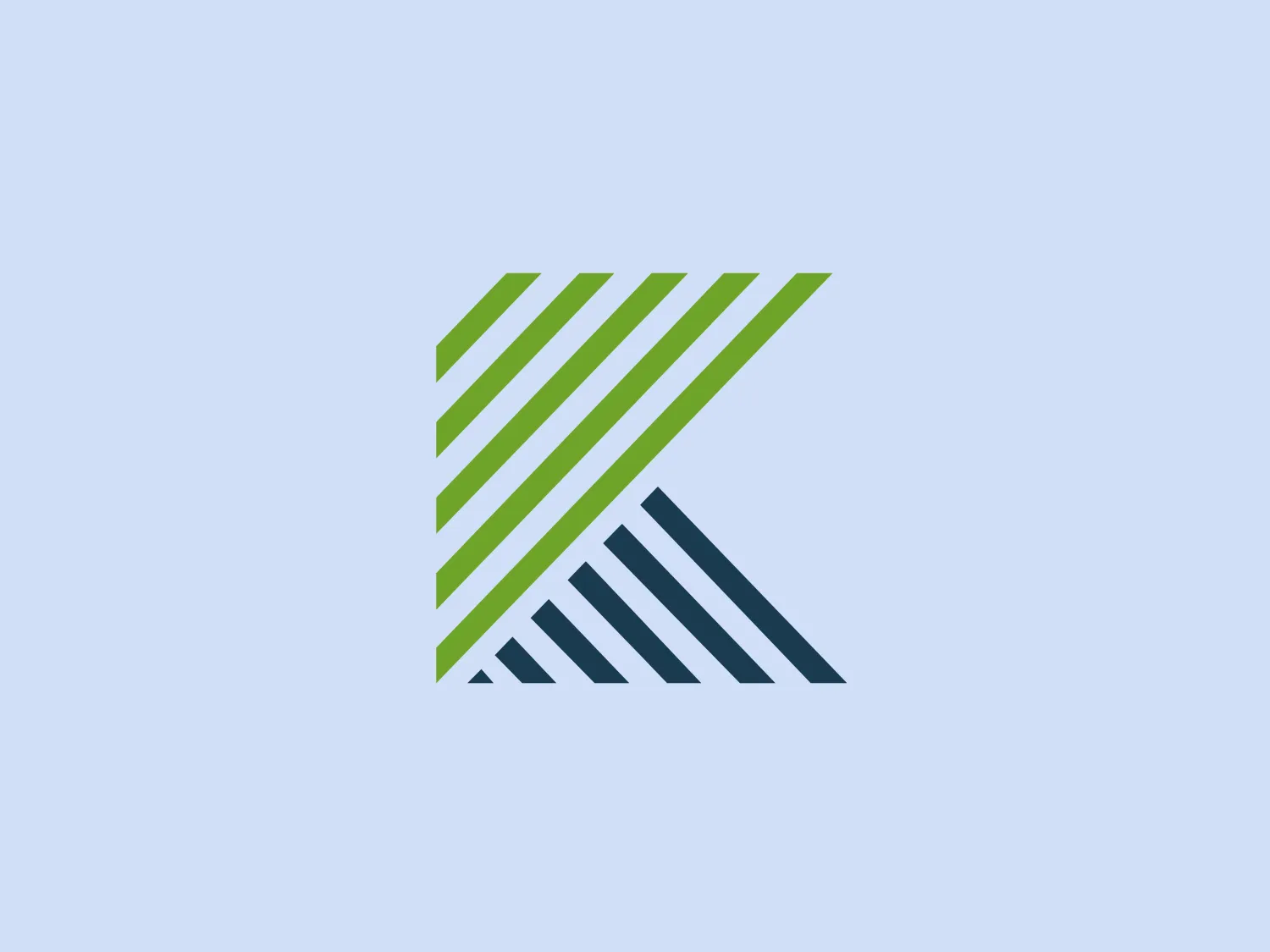 The Knox Financial logo showcases an abstract design with a stylized letter "K," representing both an uppercase "K" and a tilted lowercase "k." The design is divided diagonally, featuring parallel stripes in shades of green on the top half and shades of blue on the bottom half, creating a cool, tech-forward aesthetic. The contrasting colors symbolize growth, stability, and innovation, while the modern sans-serif style reflects a contemporary and professional image. Additionally, the gradient from dark to light shades adds depth and dimension to the design.
