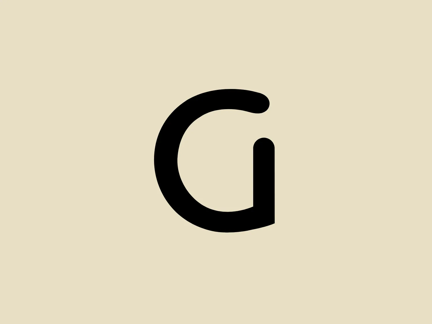 The logo depicted is a simple, bold, and modern sans-serif letter "G". It utilizes a strong, solid black color that gives it a contemporary and versatile appearance. The letterform is geometric with clean lines and curves, indicating a sense of clarity and precision in design. The terminal of the "G" features a stylized cut that adds a unique character to the otherwise minimalistic design. Depending on the contrast and background needed, a soft neutral tone would complement this logo well.