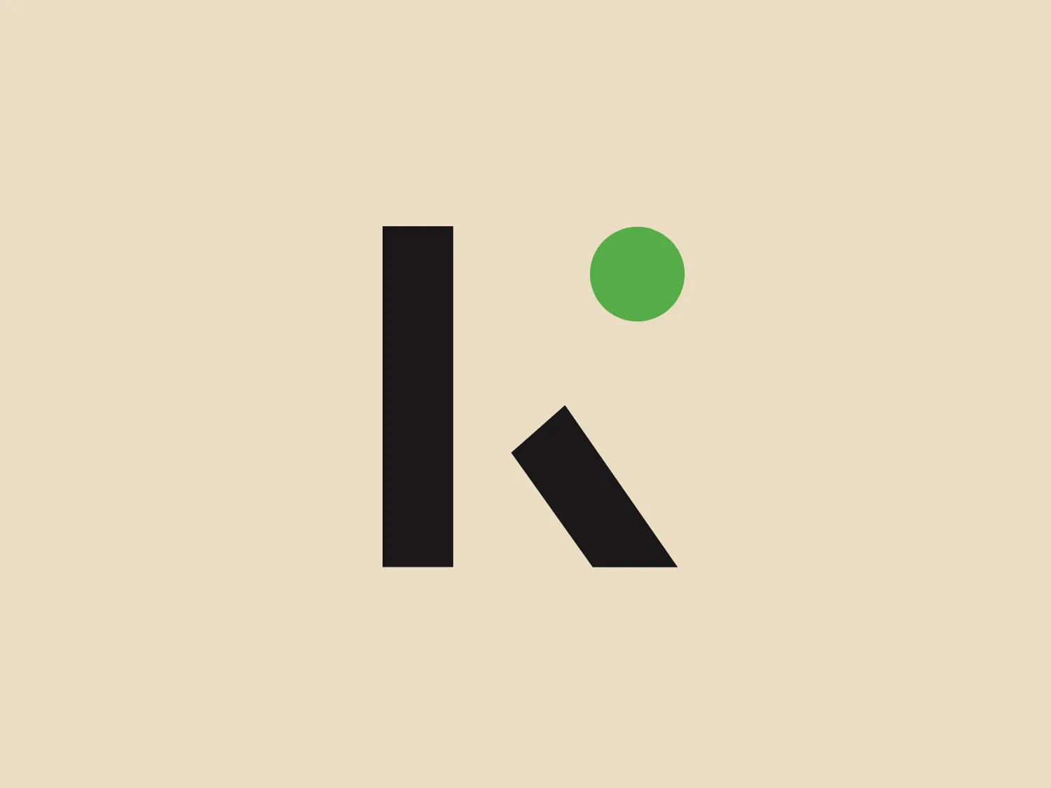 The business logo for Kode Klossy is comprised of three geometric shapes - a vertical rectangle, a smaller slanted rectangle, and a circle in the top-right corner. Using a minimalist approach with solid, flat colors, the primary shapes are black, while the circle is a distinct vibrant green, drawing the eye. The clever use of negative space and the arrangement of the shapes creates a modern, abstract feel. The simplicity of the design allows for versatility in various applications, and the contrast between the black shapes and the green circle suggests a balance of professionalism with a touch of playfulness or innovation.