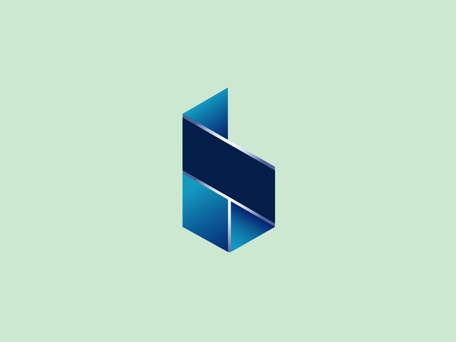 The image shows the Bank Beirut logo, which consists of a modern, geometric shape resembling a letter "B" or a digit "8" split vertically in the middle. The design employs a gradient color scheme that transitions smoothly from a dark navy blue at the top to a vibrant cyan blue at the bottom. Highlights and shadows create a sense of depth, suggesting a subtle three-dimensional effect. The logo's clean lines and gradient give it a sleek and professional appearance. The design balances both sharp and smooth edges, infusing the logo with a dynamic and forward-thinking vibe.