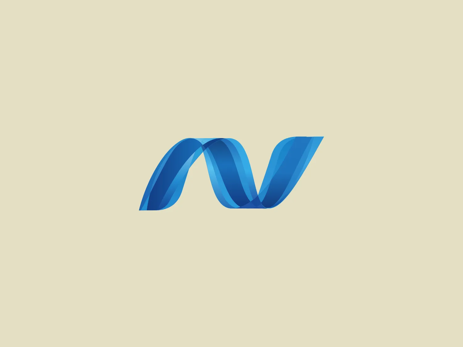 The business's logo features an abstract, ribbon-like design consisting of intertwined curves that form a stylized letter 'N'. The color palette includes gradients of deep to lighter shades of blue, creating a sleek and modern look with a sense of depth and movement. The logo lacks any hard edges, emphasizing fluidity and a contemporary aesthetic. The design could represent connectivity, water, or technological innovation due to its dynamic and flowing shape.