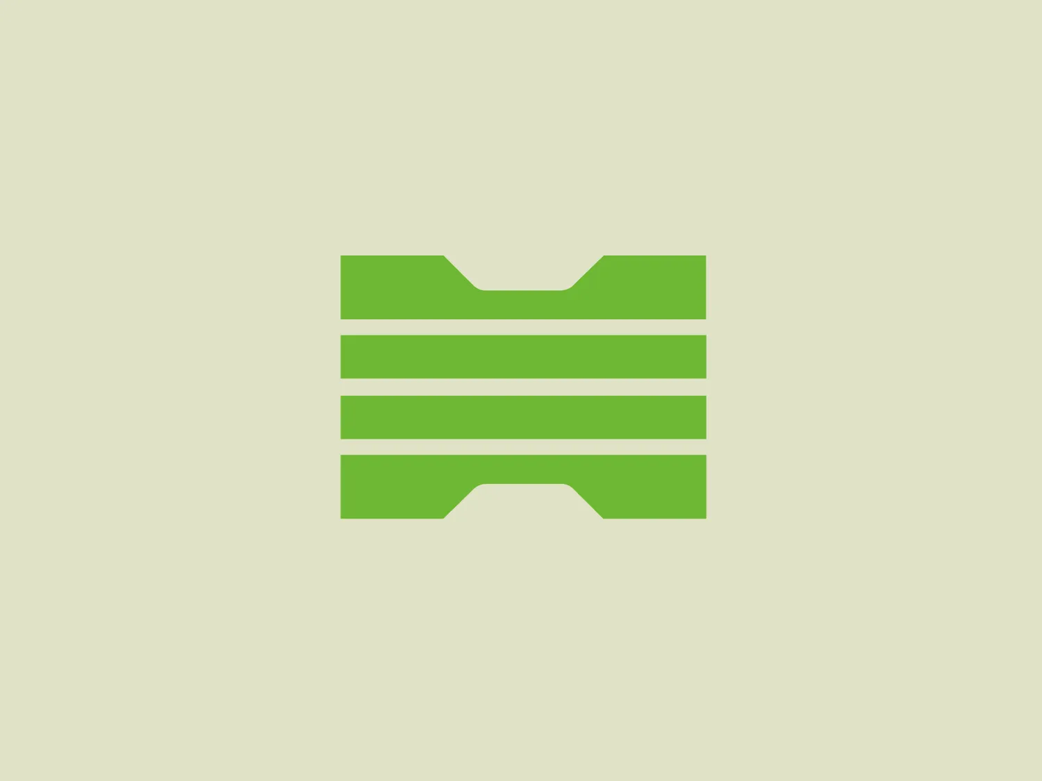 The Hecktur logo features three thick, horizontal stripes in a vibrant green shade. The middle portions on either end are removed to create a stylized letter 'E', using negative space in an inventive approach. The rounded edges of the stripes contribute to a friendly and approachable feel, offering a clean and contemporary aesthetic that suggests efficiency or connectivity.