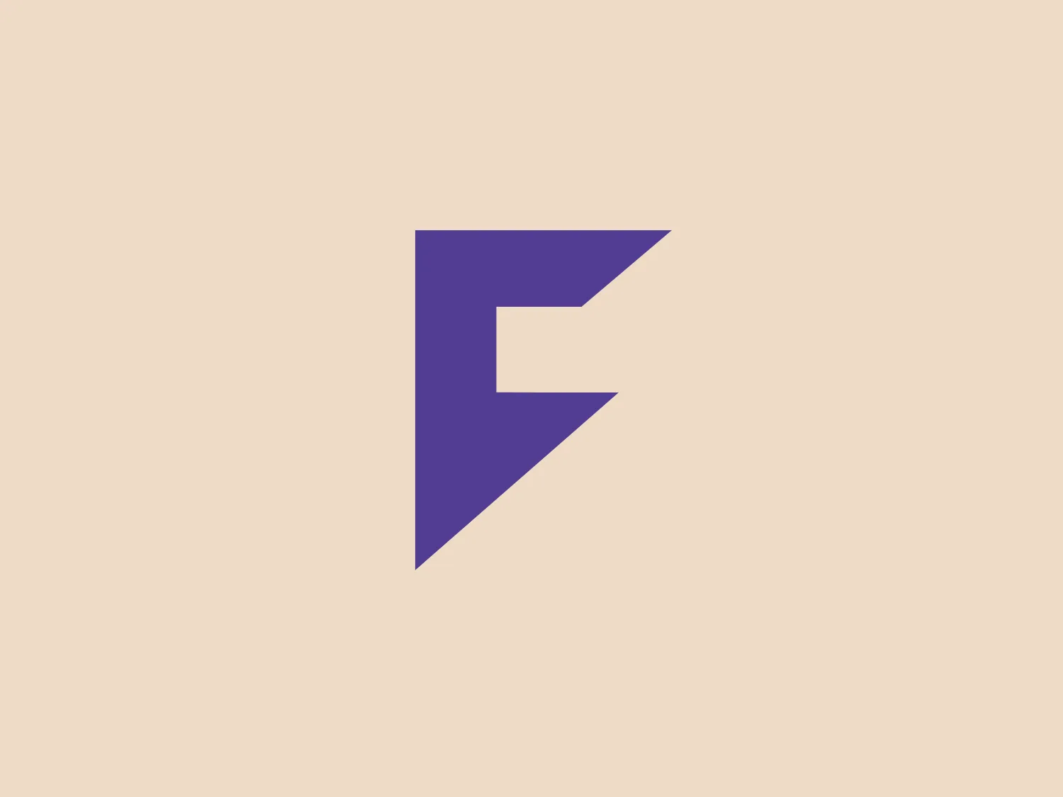 The image displays a logo composed of a stylized letter "E," designed with a flat, geometric aesthetic, consisting of sharp angles and straight lines which create a dynamic and modern appearance. The color of the "E" is a saturated shade of purple, which stands out crisply against a light or neutral background. The logo lacks additional embellishments, relying on its bold simplicity to make a strong visual impact. For this logo, a subtle and soft background color that complements without competing would be ideal.