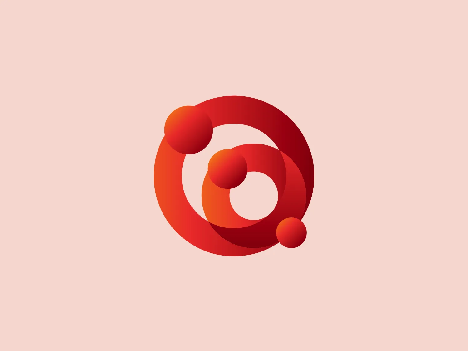 The Sydney Quantum Academy logo is an abstract design with a dynamic feel, consisting of a central circular element and three spherical shapes that appear to orbit around it, suggesting movement and synergy. The color palette includes a gradient range of warm tones, from deep red at the core to vibrant orange towards the edges, creating a sense of depth and energy. The overlapping elements and use of negative space give the design a modern and organic aesthetic. Interesting features include the varying sizes of the spheres, hinting at a hierarchical structure or sequence, and the smooth, flowing lines that connect the forms seamlessly.