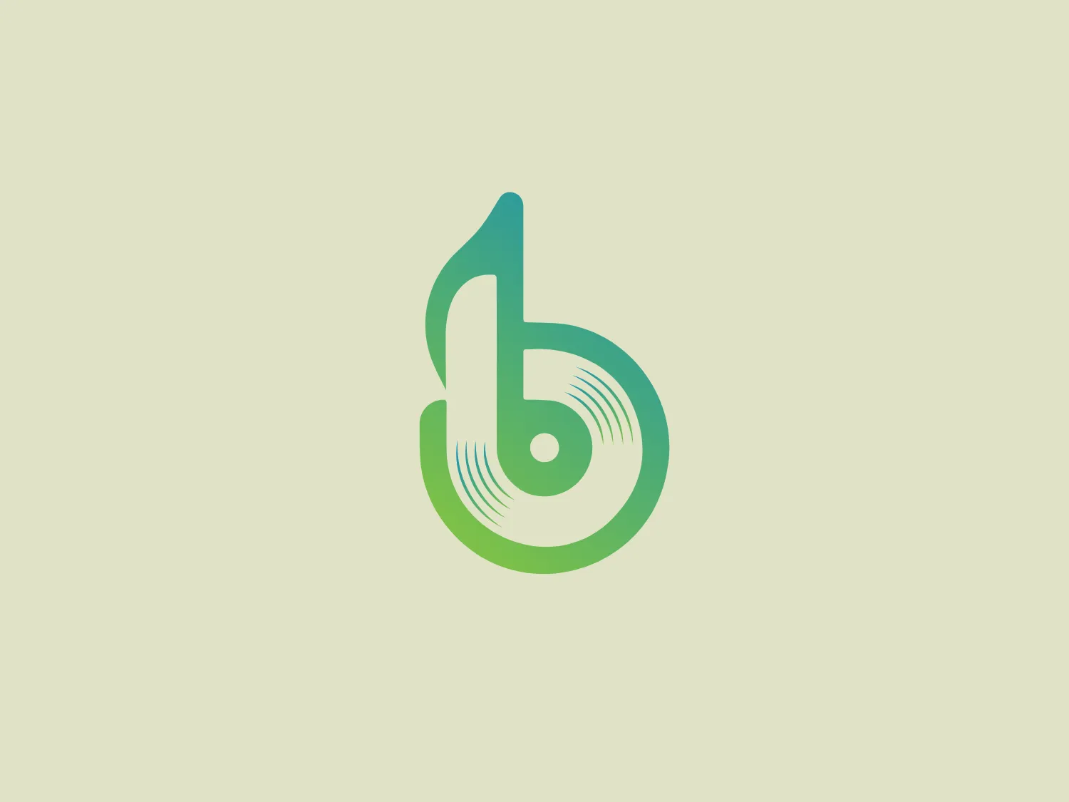 The Baseline Collective logo features an abstract design reminiscent of a musical note and digital imagery. The primary shape resembles a stylized lowercase "b" with a dynamically flowing tail that curls upward, resembling a musical note's head. The smooth, modern lines and color gradient, transitioning from rich, grassy green to lighter, seafoam green, convey vitality and freshness. Additionally, concentric arcs within the round part of the "b" evoke the appearance of a vinyl record or digital data, symbolizing the fusion of music and technology.