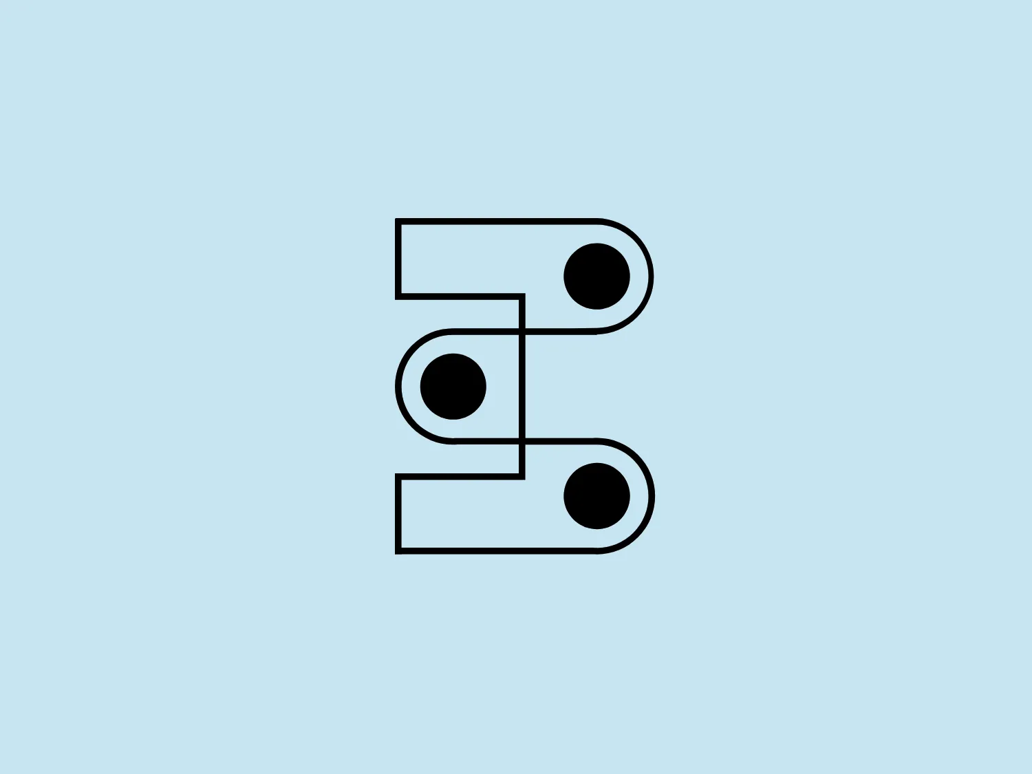 The Bagel Group logo features a stylized "5" comprised of two thick black lines that create the shape. The upper half forms a right angle, while the lower half curves smoothly beneath. Within each segment of the "5," there is a large black dot, adding graphic detail to the design. The colors are monochromatic, using only black against a plain white background. The design aesthetic is modern, minimalistic, and geometric, with a focus on bold simplicity.