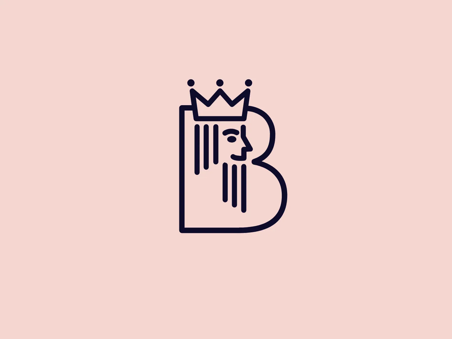 The Barbarossa logo showcases a stylized letter 'B' with a subtle human face incorporated into its design. The 'B' is crafted from vertical lines of varying lengths, creating a dynamic appearance. An outlined crown sits atop the 'B', hinting at regality. The logo employs a monochromatic deep navy blue color scheme, exuding professionalism and sophistication. The minimalist design focuses on clean lines and negative space.