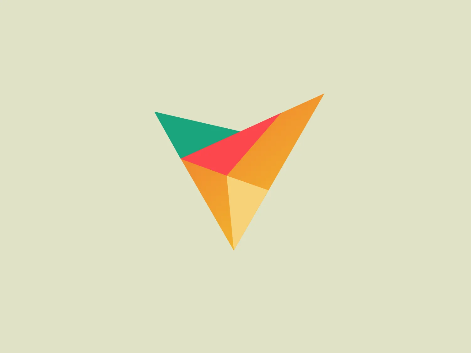 The Visually logo is a stylized, abstract representation of a bird in flight, created from geometric shapes. It features a large triangle pointing downward signifying the bird's body, with a smaller triangle representing the head. Colorful wings and tail, formed from additional triangles, extend from each corner of the larger triangle, with a lively and bright color palette of green, red, yellow, and pink, exuding energy and creativity. The logo's use of sharp angles and flat color regions gives it a modern, dynamic feel, suitable for a range of contemporary applications.