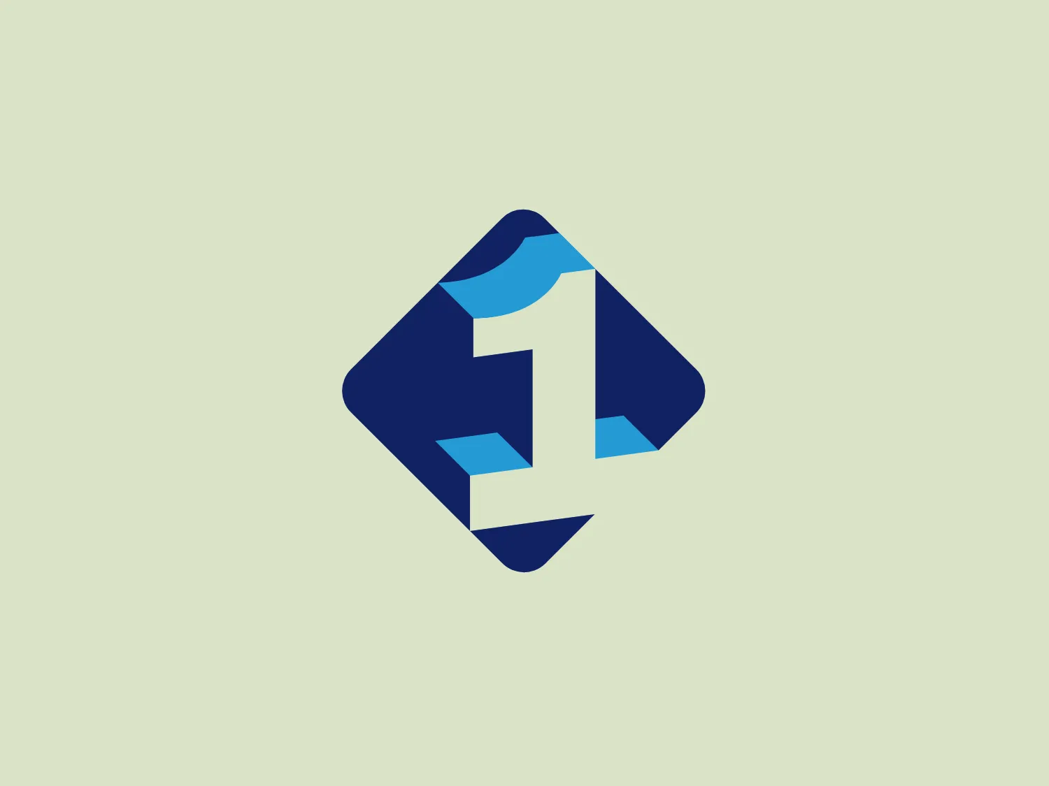 The Radio 1 logo is a stylized, abstract mark featuring a central figure resembling an arrow or geometric play on the number "1" within a rotated square or diamond shape. The central figure is white with two shades of blue creating depth and visual interest, suggesting movement or transformation. The use of blue tones lends a professional, trustworthy feel, while the dynamic shape implies innovation and forward-thinking. The overall design aesthetic is modern, clean, and versatile, suitable for technology or finance sectors.