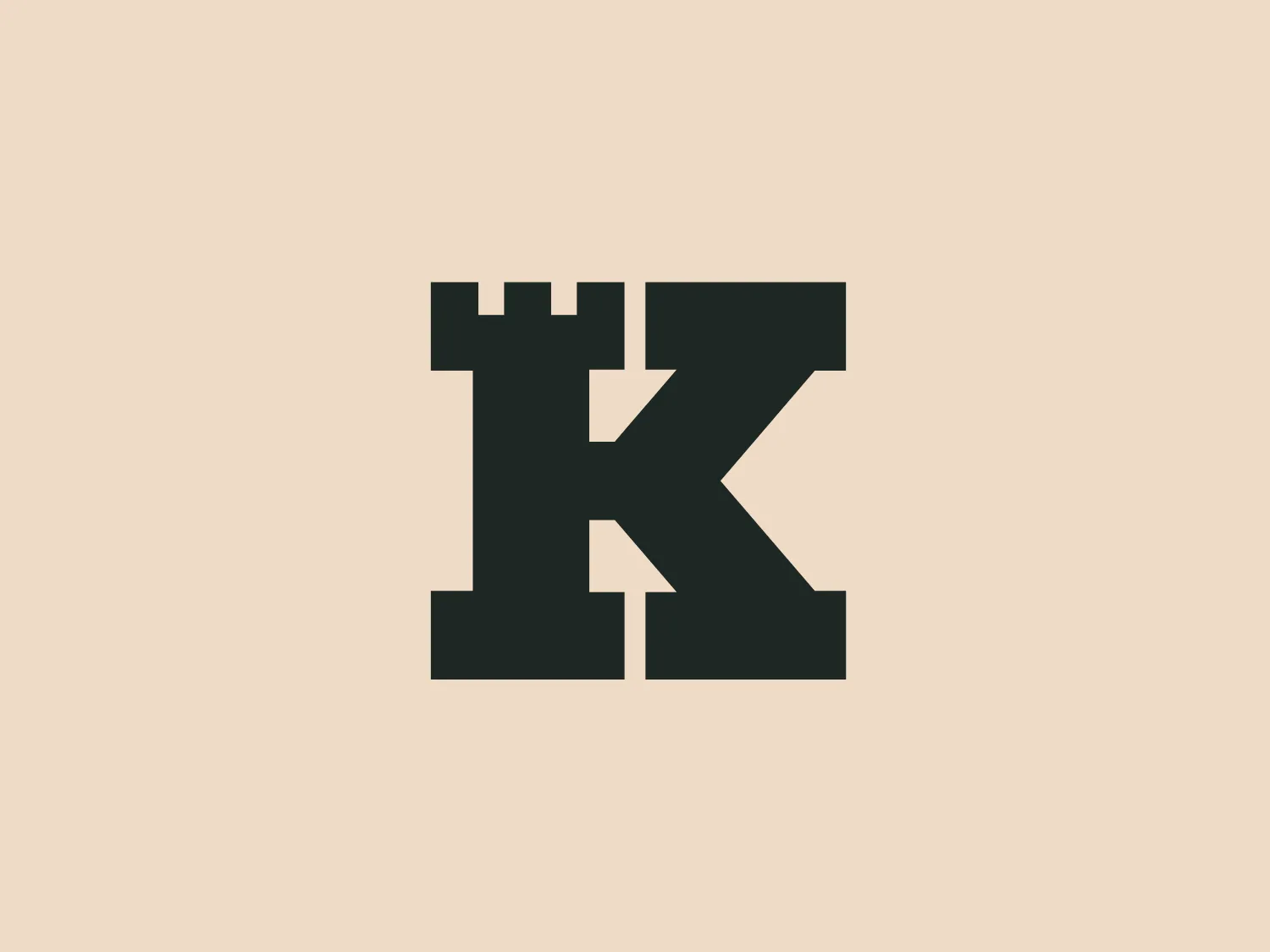 The logo for Keep Network incorporates a bold, dark gray "K" seamlessly merged with the silhouette of a castle turret at the top left corner. The design utilizes sharp angles and straight lines, creating a sturdy, fortified appearance associated with medieval architecture. The merger of the letter with the castle element emphasizes stability and strength. The simplicity of the color and form gives it a modern, clean look that would stand out against a light, subtle background.
