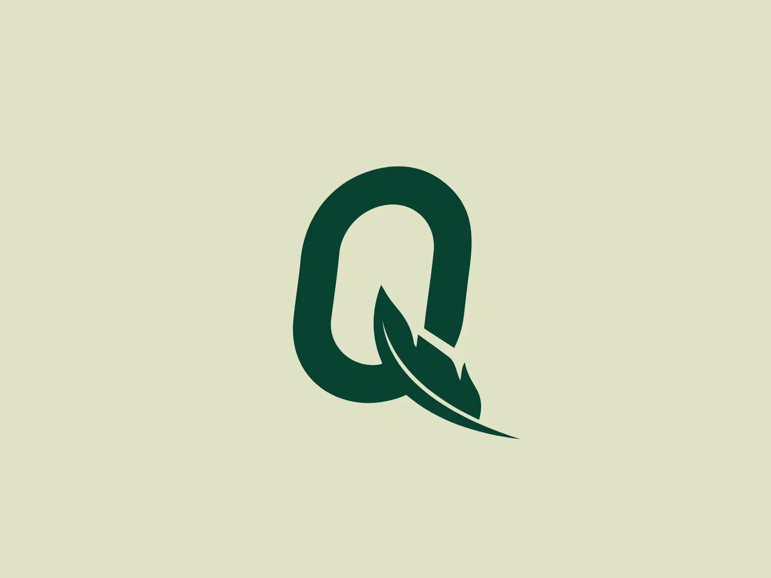 The Quill Financial logo showcases a stylized letter "Q" in a bold, dark green hue. The design exudes modern elegance and features a leaf-like shape flowing seamlessly from the tail of the "Q," hinting at an eco-friendly or natural theme. The overall aesthetic is clean and organic, favoring smooth curves over sharp angles, creating a sense of fluidity and growth. The dark green color symbolizes freshness, vitality, and a connection to nature.