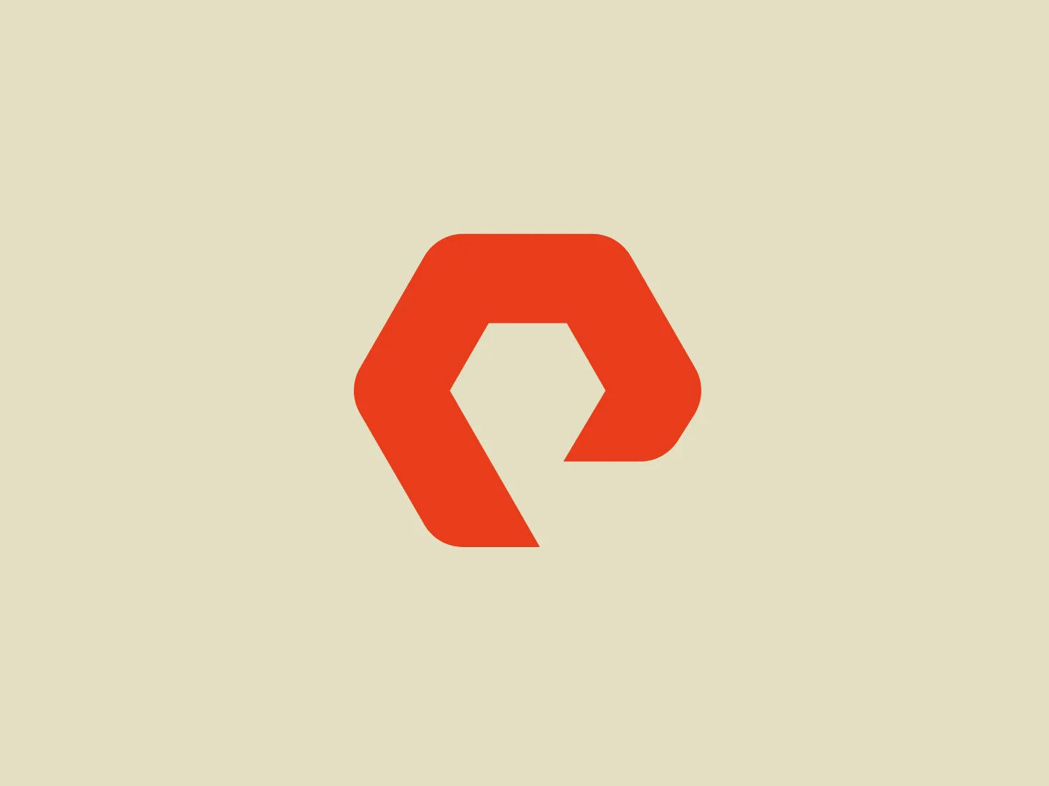 The Pure Storage logo features a bold, abstract design consisting of a single, continuous line that forms an encapsulated hexagon-like shape. The interior space of the shape resembles an arrow pointing to the upper left, suggesting movement or direction. The vivid, flat orange color stands out with its simplicity and lack of shading or gradient. The geometric and modern design communicates a sense of innovation, efficiency, and fluidity. The strong lines and the closed loop of the design give it a stable and balanced feel.