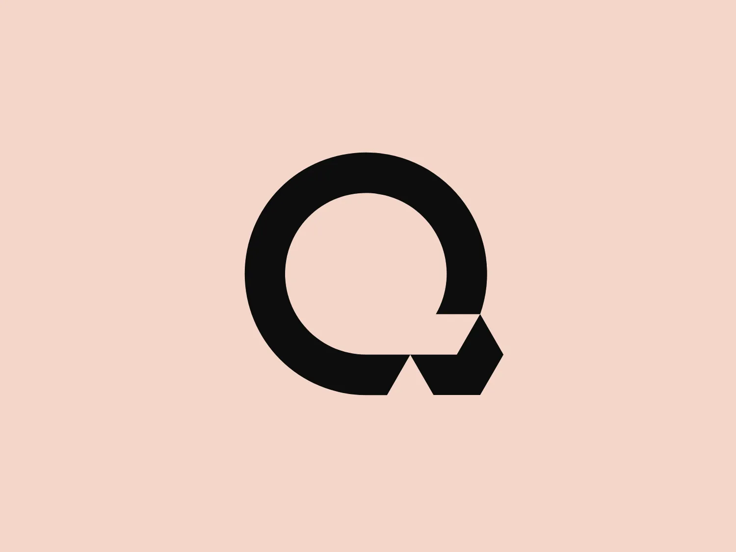 The Qube Hotel Chiba logo features a bold, black letter "Q" with a distinctive design. The "Q" is formed by a thick, continuous band that creates a near-perfect circle for the body of the letter, with the tail of the "Q" cutting into the circle at the bottom right, creating a sharp, angled terminal. The design provides a modern and minimalistic feel, showcasing a sleek and professional aesthetic. The logo's simplicity and boldness make it easily recognizable and likely to be memorable.