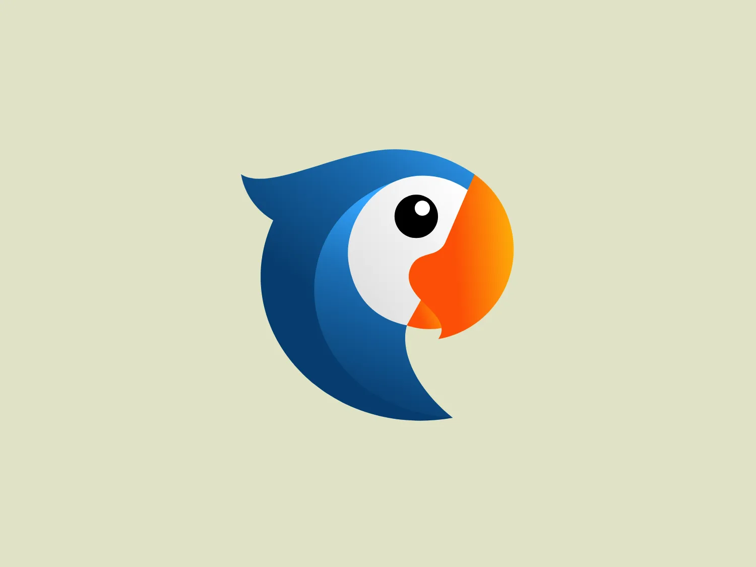The PhraseApp logo features a stylized bird profile integrated into a circular shape with dynamic curves. The bird's eye is a prominent black dot with a white highlight, creating an engaging focal point. The color palette includes a vibrant orange for the beak, a bright white for the face area, and varying shades of blue for the body, which transition smoothly from a darker navy to a lighter sky blue, conveying a professional yet friendly aesthetic. The design is modern, clean, and likely intended to symbolize communication, agility, or freedom.