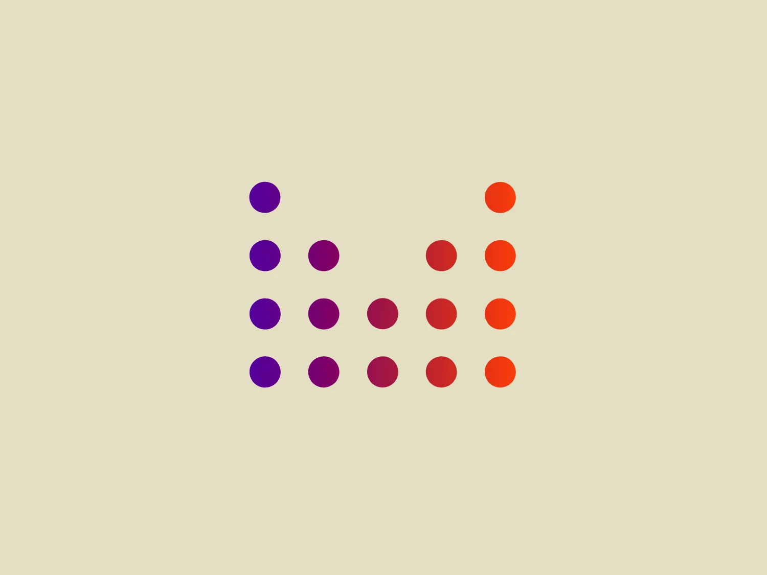 The Muz TV logo features a simple yet captivating abstract arrangement of nine circles in a diagonal pattern. The circles are colored alternately in a gradient of warm to cool tones transitioning from purple to orange. The deliberate spacing between circles maintains a clean and modern aesthetic, while the gradient adds a sense of dynamism and progression. The design's simplicity grants it versatility, making it suitable for various branding contexts.