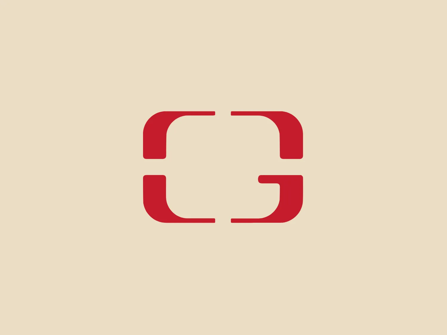 The Gunnar logo features a bold, symmetrical design comprising four interconnected shapes that together create a square-like formation with rounded corners. The shapes are reminiscent of stylized letter Cs or open brackets, arranged in a mirrored sequence to form a cohesive central space. The color of the shapes is a strong, vivid red, which stands out and suggests energy, passion, or power. The thickness of the lines is uniform, giving the logo a solid and modern appearance. The simplicity of the design lends it a versatile and scalable quality, making it suitable for various applications.