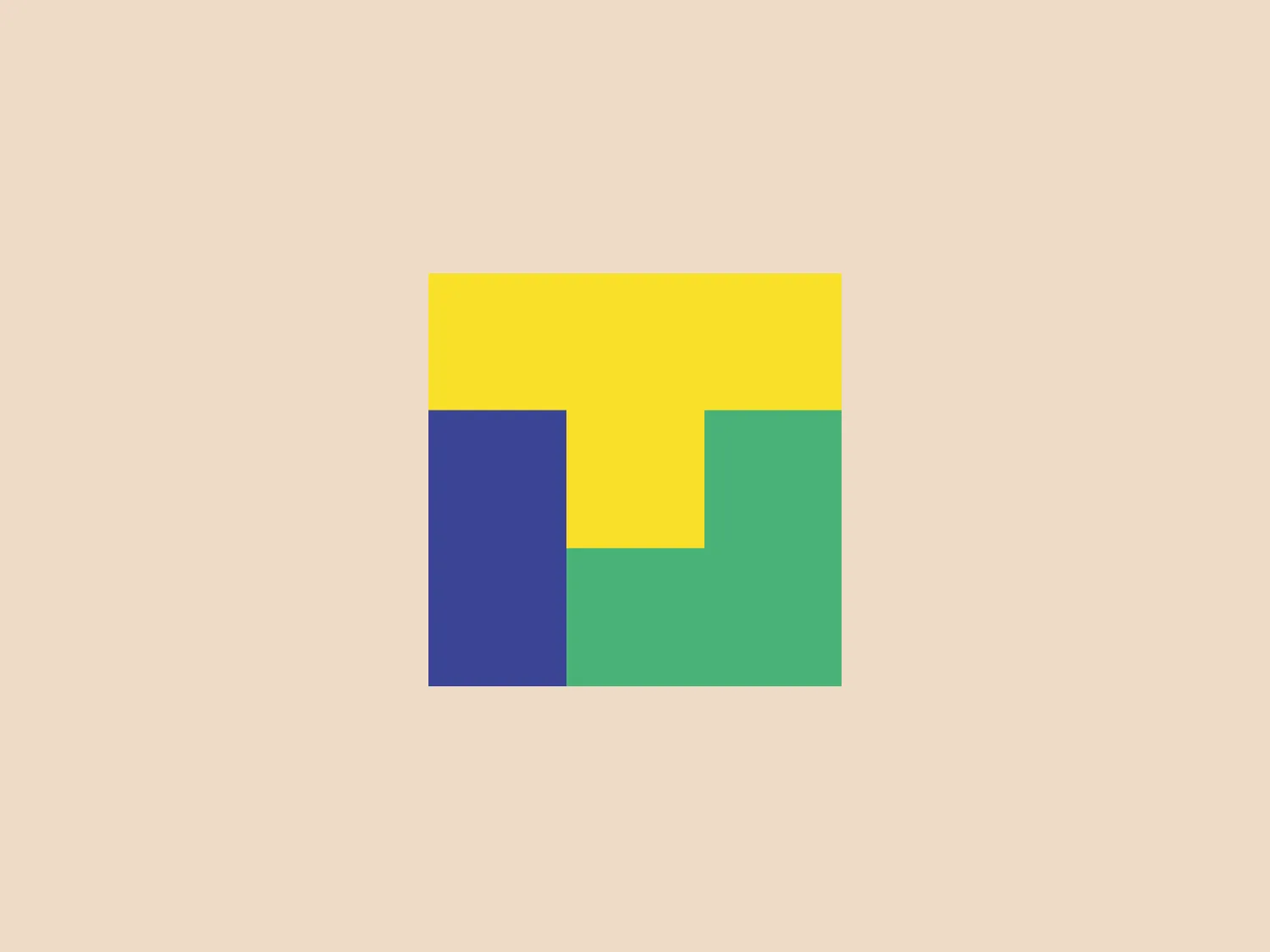 The Tetrika logo presents a stylized combination of geometric shapes, with a large yellow rectangle at the top, a blue square, and a green square at the bottom. The blue and green squares align their edges to form a continuous band beneath the yellow rectangle, creating a step-like pattern where the blue square is to the left and the green to the right. The bright and flat primary colors convey simplicity and a modern feel, lending the logo an abstract, Tetris-like appearance.