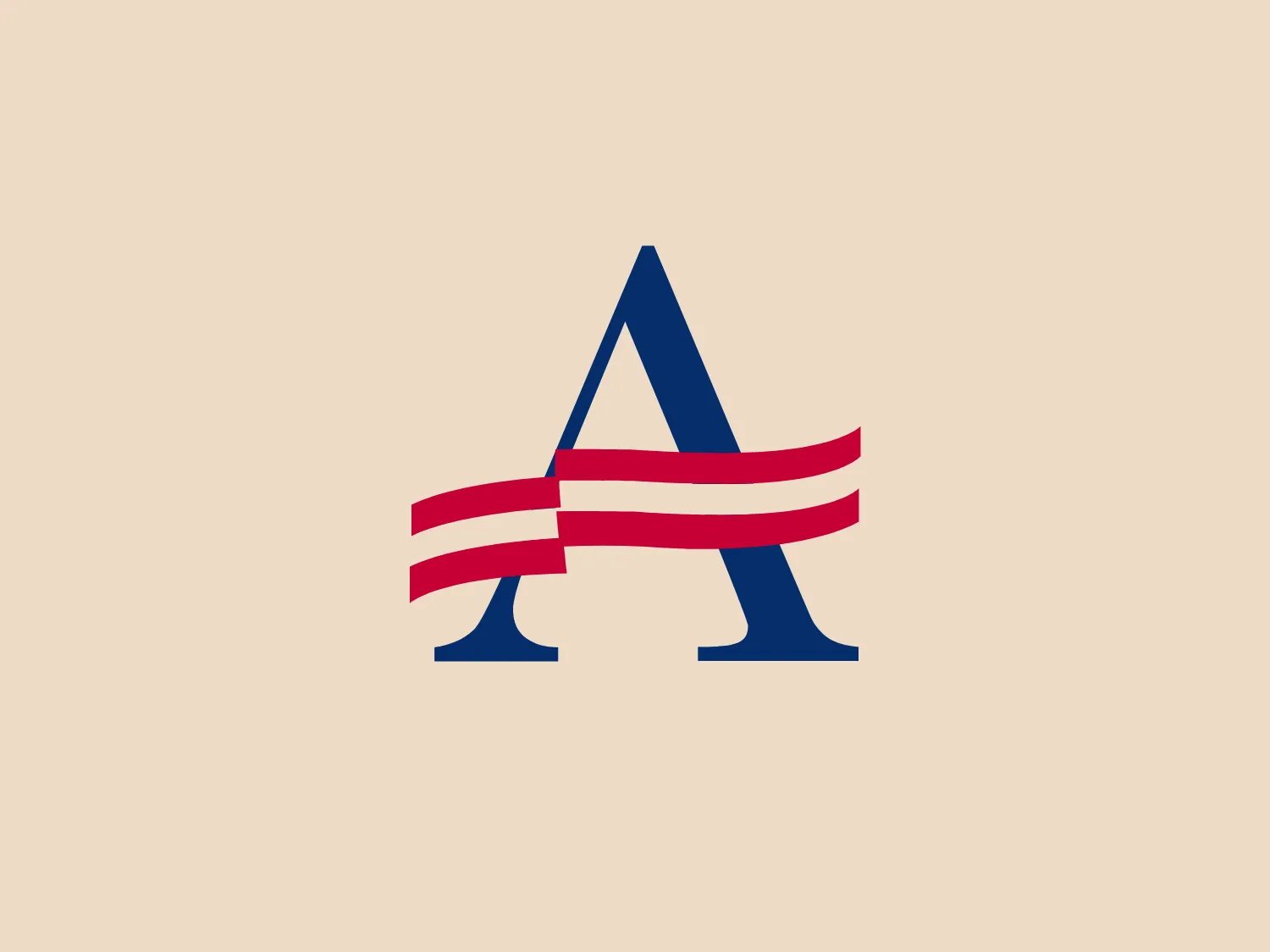 The Ameris Bank logo features a stylized uppercase 'A' in a deep navy blue color, with an abstract red swoosh running across it. The 'A' consists of two bold, clean lines that meet at a sharp point at the top, with a crossbar that supports the red swoosh. The swoosh adds a dynamic and flowing element to the design, contrasting the stability and strength suggested by the solid 'A' structure. The logo has a patriotic color scheme and a modern, minimalist aesthetic, conveying a sense of motion and progressiveness. Its simplicity makes it versatile for various applications.