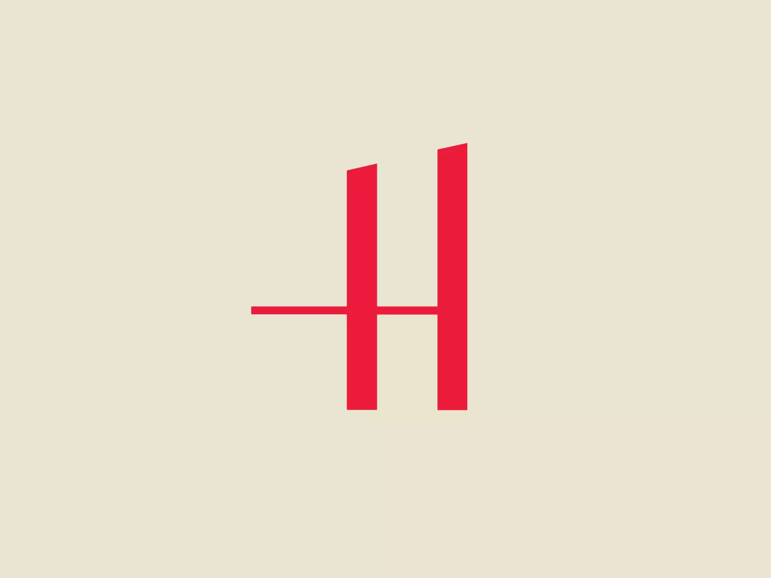 The Hertie Foundation's logo consists of two vertical red bars of the same width and height, connected by a shorter horizontal red bar in the middle, slightly offset to the left. The design is simple and modern, with sharp right angles, giving it a bold and contemporary feel. The vivid red color stands out against a neutral background, creating a striking visual impact. The logo's balanced yet dynamic composition is enhanced by the positioning of the horizontal bar, suggesting movement or connection.