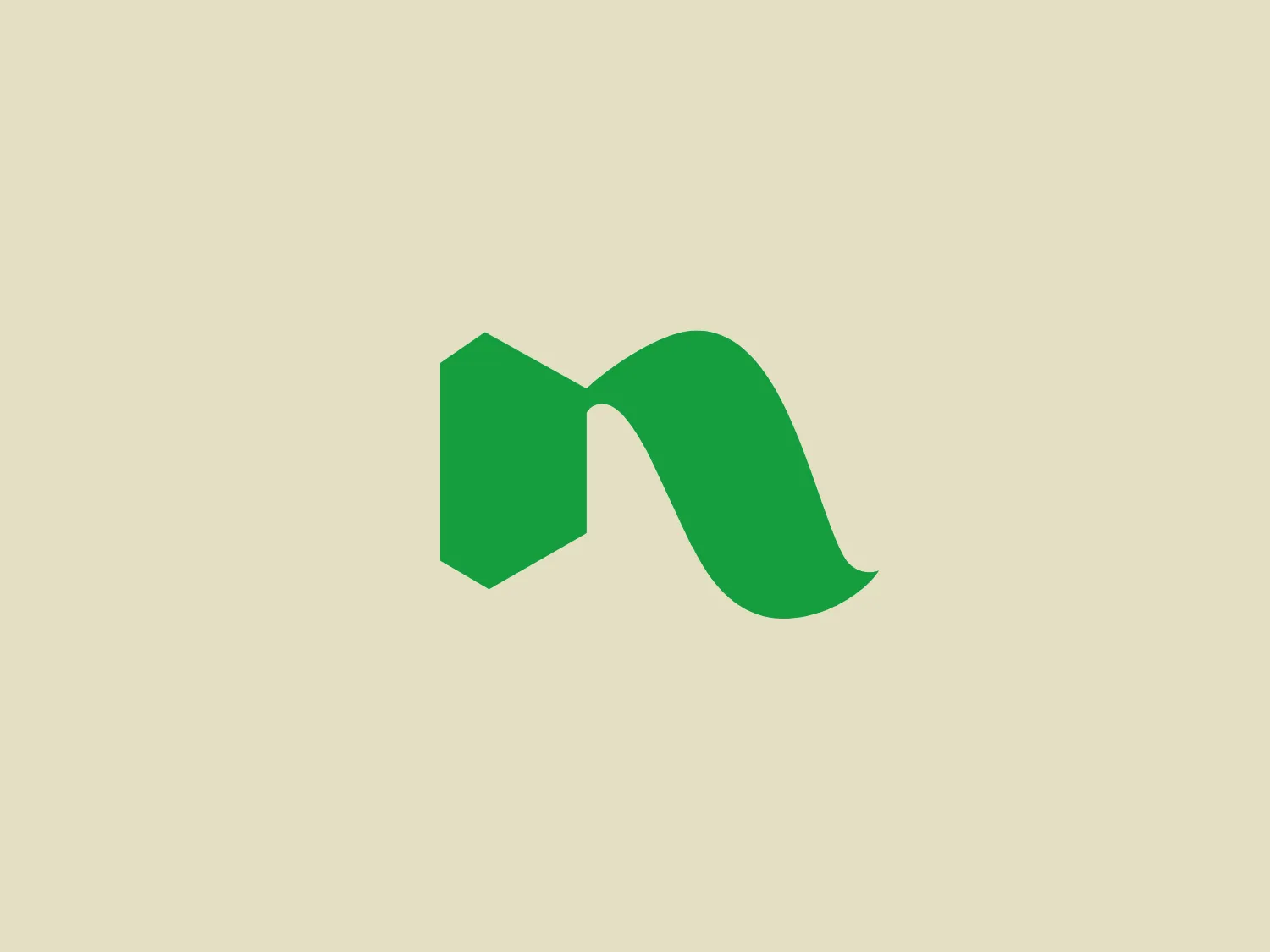 The Nufarm logo consists of a highly stylized letter "N" suggesting motion and fluidity. The letter is a combination of geometric and organic shapes, with the left side appearing as a solid pentagon, and the right side transforming into a curved wave-like shape. The color is a vivid shade of green, symbolizing growth, renewal, and eco-friendliness. The overall aesthetic is modern and minimalist with a dynamic twist due to the contrast between the geometric and fluid elements.