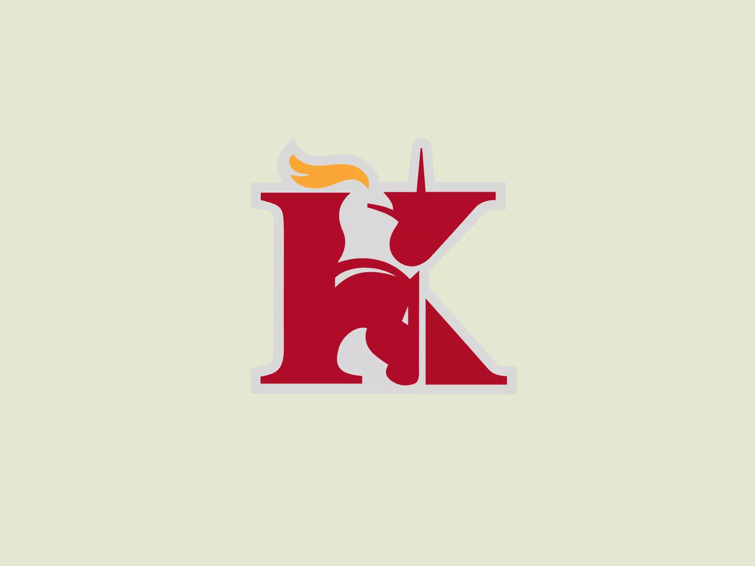 The Knight Transportation logo features a stylized monogram of the letters "K" and "I." The "K" is bold and red with serifs, and a lighter grey shadow effect for added depth. The "I" interlocks with the "K," sharing the same red color, and incorporates a white, stylized lion in its negative space. The lion's mane is depicted in a gradient of yellow and orange, adding dynamism to the design. This classic yet modern logo would be complemented by a neutral or cool background.