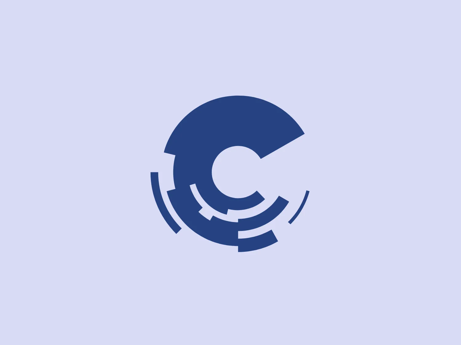 The Cendant logo features a stylized letter 'C' made up of segmented shapes, evoking a sense of motion or digital technology. The design, in deep rich blue with a slightly brighter hue, is modern and minimalistic. The 'C' is constructed from partial concentric circles and straight, interrupted lines, creating a three-dimensional illusion. The overall aesthetic is sleek and professional, suggesting a high-tech or digital brand identity.