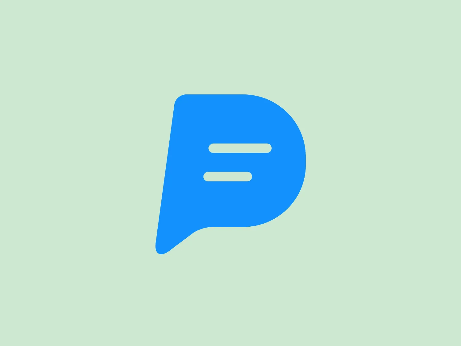 The logo presented is a stylized speech bubble in a vivid shade of blue, with three horizontal white lines in its center, suggesting text or conversation. Its overall shape is somewhat organic, with a smooth, round body that tapers to a point at the bottom left, resembling a typical comic book dialogue box. The design is clean and modern, with a playful twist in the bubble's outline that conveys a sense of friendliness and accessibility. This logo likely represents messaging, communication, or chat services.