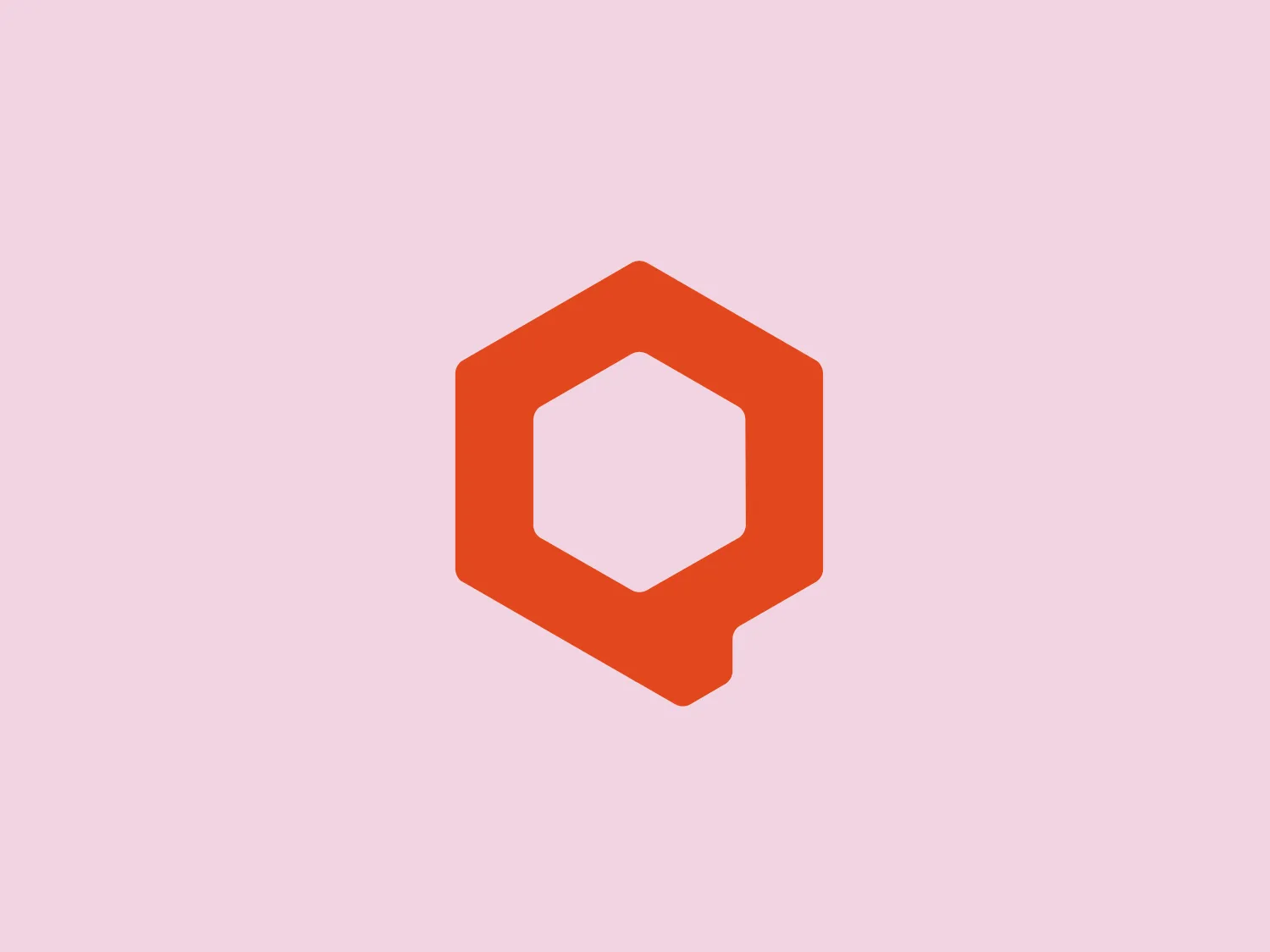 The image depicts a simple yet modern logo, which consists of a stylized hexagon in a vibrant shade of orange. The hexagon appears three-dimensional due to a shadow effect on its bottom right side, hinting at depth and perspective. This darker shade creates a sense of layering as if a segment of the hexagon has been folded beneath it. There are no additional embellishments or text, making the design clean and minimalistic. The solid color choice and geometric shape convey a sense of stability and reliability for Iqual.