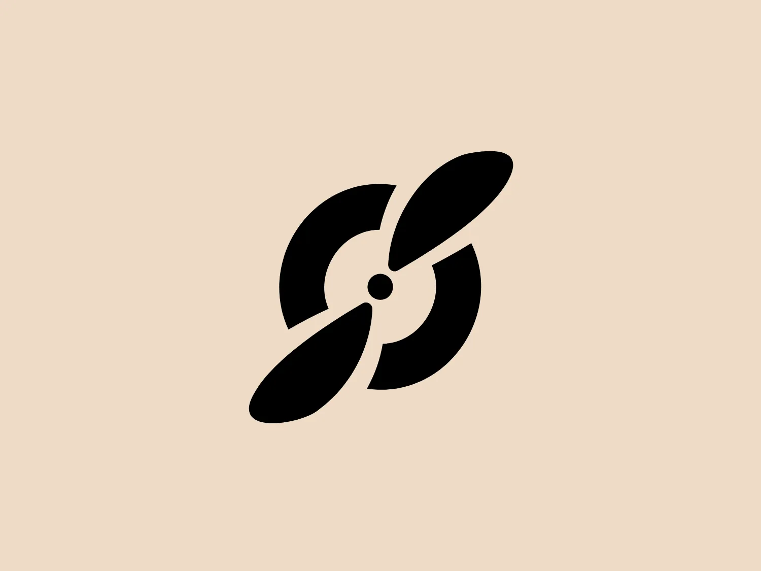 The Fellow logo features a stylized, abstract design that resembles a propeller or a pinwheel with three blades or petals. The logo is monochromatic, consisting entirely of a bold, black color that provides a strong contrast and high visibility. The blades themselves have a dynamic, curving form tapering to the center, which creates a sense of motion and fluidity. The overall aesthetic is modern and minimalist, with clean lines and no additional embellishments. This logo would stand out nicely against a subtle, light background to maintain its strong visual impact without competing colors.