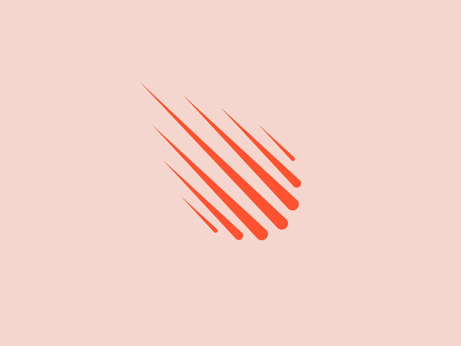The logo for Meteor features a stylized group of seven orange streaks arranged at a downward diagonal. Each streak exhibits a gradient that fades to a lighter orange, creating a sense of motion and speed. The decreasing length of the streaks from left to right, coupled with the use of negative space, enhances the dynamic feel of the design. The overall aesthetic suggests energy, movement, and possibly a sense of urgency or quick action. This logo would stand out well against a light background that complements the orange, without overwhelming its vibrancy.