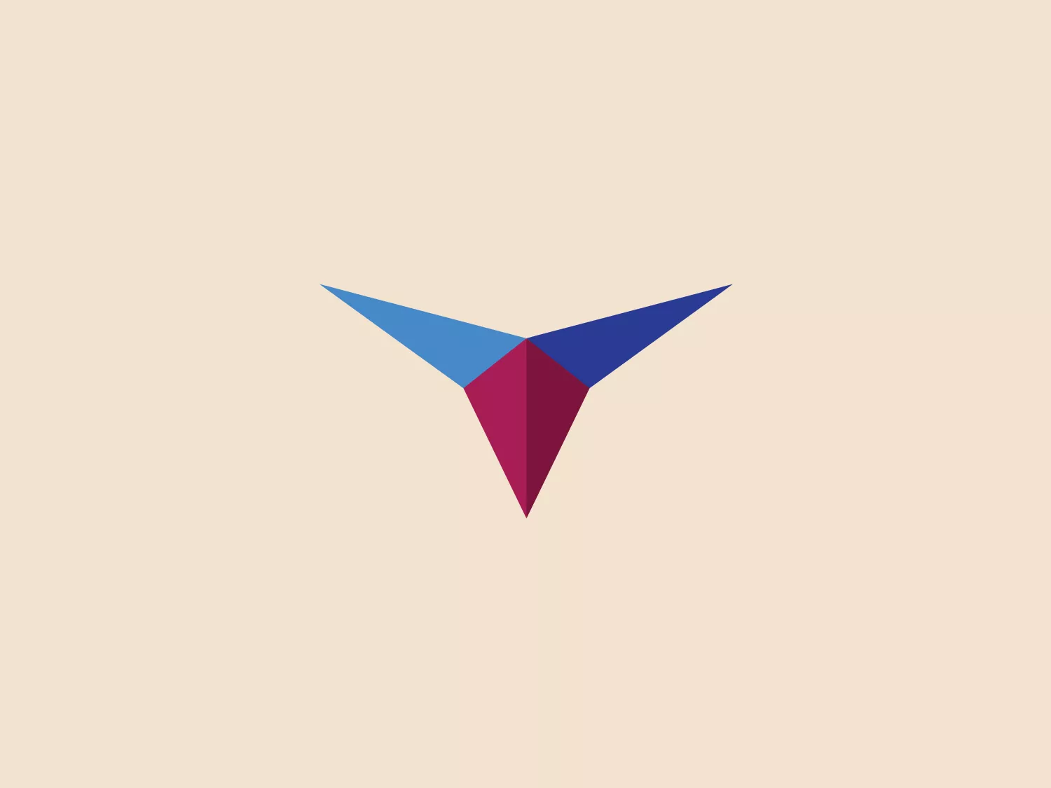 The logo for Triumph Group features a stylized, geometric bird in flight represented by a simple, abstract three-point shape that resembles an inverted triangle with concave sides. The central part of the bird is a deep, bluish-purple hue, while its wings have different shades of blue, one lighter and the other darker, creating a sense of depth and dimension. The clean lines and modern, minimalistic approach give it a sleek and contemporary feel. The design's simplicity would stand out against a soft and neutral background.