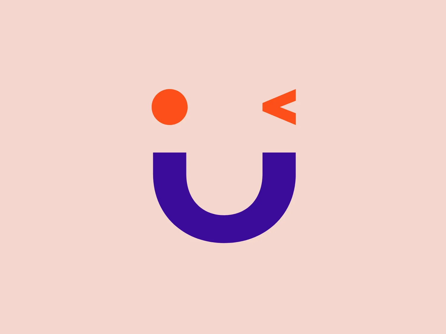 The Duca Saúde logo features a stylized depiction of a face, with the primary element being a bold, purple letter "U" encompassing a good portion of the design space. Atop the "U," two shapes appear to represent eyes—one a solid orange circle on the left and the other an orange hollow triangle on the right, suggestive of winking or a dynamic expression. The simplicity of the design, with its use of geometric shapes and a limited color palette comprising vibrant orange and a deep purple, gives the logo a clean and inviting appearance. The use of negative space within the "U" cleverly adds depth and personality to the design.