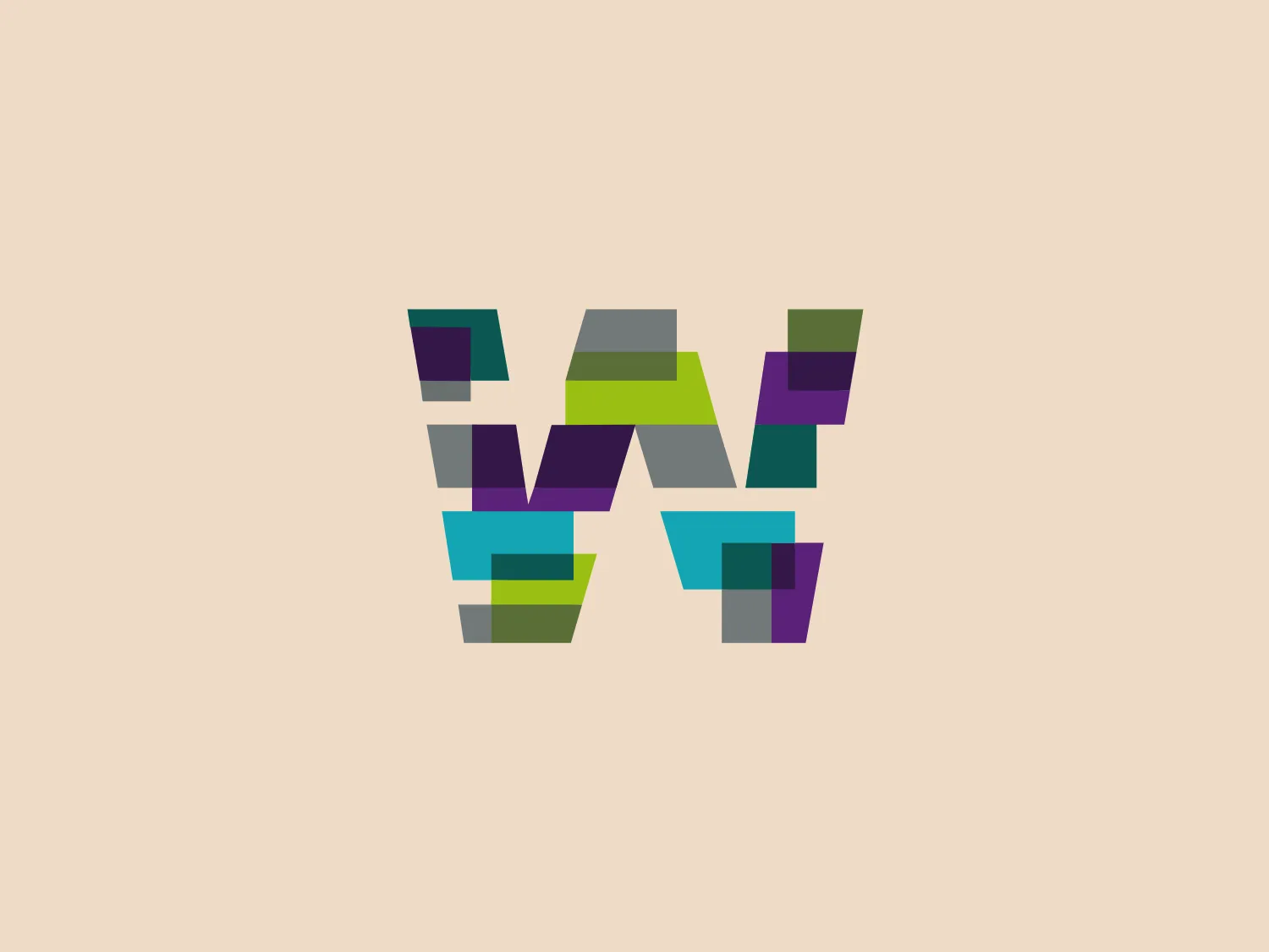 The Wereldhave logo features an abstract, geometric design with interconnected rectangles in shades of purples, blues, greens, and grays. Arranged to form a stylized letter "W" with dynamic negative space, the design exudes modernity. The diverse colors and judicious use of shadows create a sense of depth and three-dimensionality, while a neutral and light background would effectively complement the design.