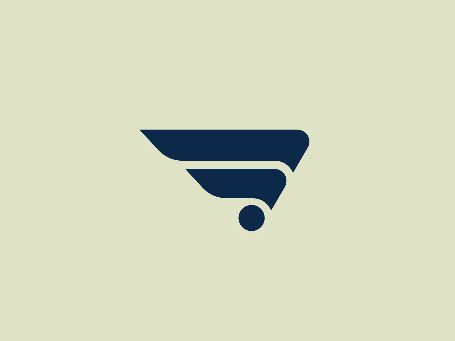 The Deliverr logo is a minimalist design in a single dark blue color. It features a solid, triangular upper element with a convex curve on its bottom side, tapering down into a smaller shape resembling an inverted teardrop or a comma. Below this, a round dot element balances the composition, suggesting a sense of suspension or a focal point. The overall design is sleek, modern, and appears dynamic, with the visual flow guiding the eye from the broad top to the pinpoint bottom.