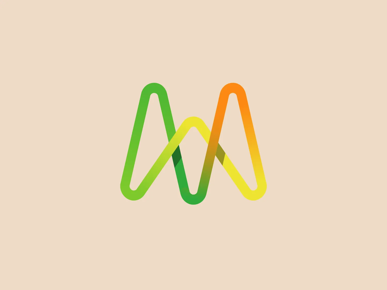 The MATE logo features a continuous line forming a seamless, interconnected double 'M.' The slender and modern lines create a sense of movement and fluidity, transitioning smoothly from vibrant green to warm orange, suggesting energy, growth, and creativity. The overall design aesthetic is minimalistic and contemporary, with a playful, dynamic twist that would resonate with a tech-savvy, forward-thinking audience.