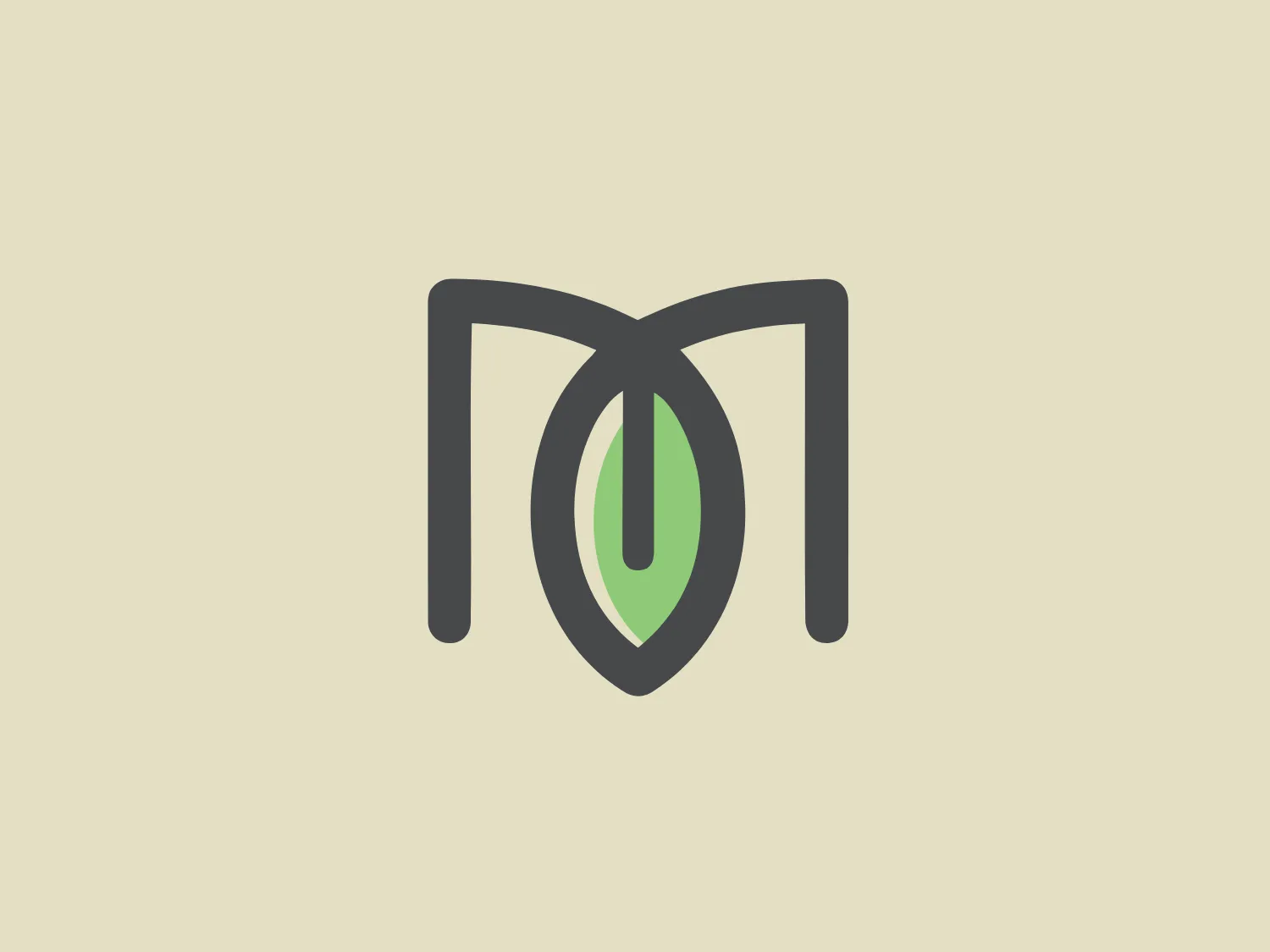The Mommy MD logo showcases a modern, minimalist stylized letter "M" with a sleek, 2D design. The thick, grey lines create the outline of the "M," while the center resembles a leaf shape in two shades of green, conveying an organic and eco-friendly vibe. The clean, abstract emblem is devoid of gradients and shadow effects, emphasizing its simplicity and contemporary style, making it suitable for eco-centric or nature-oriented brands.