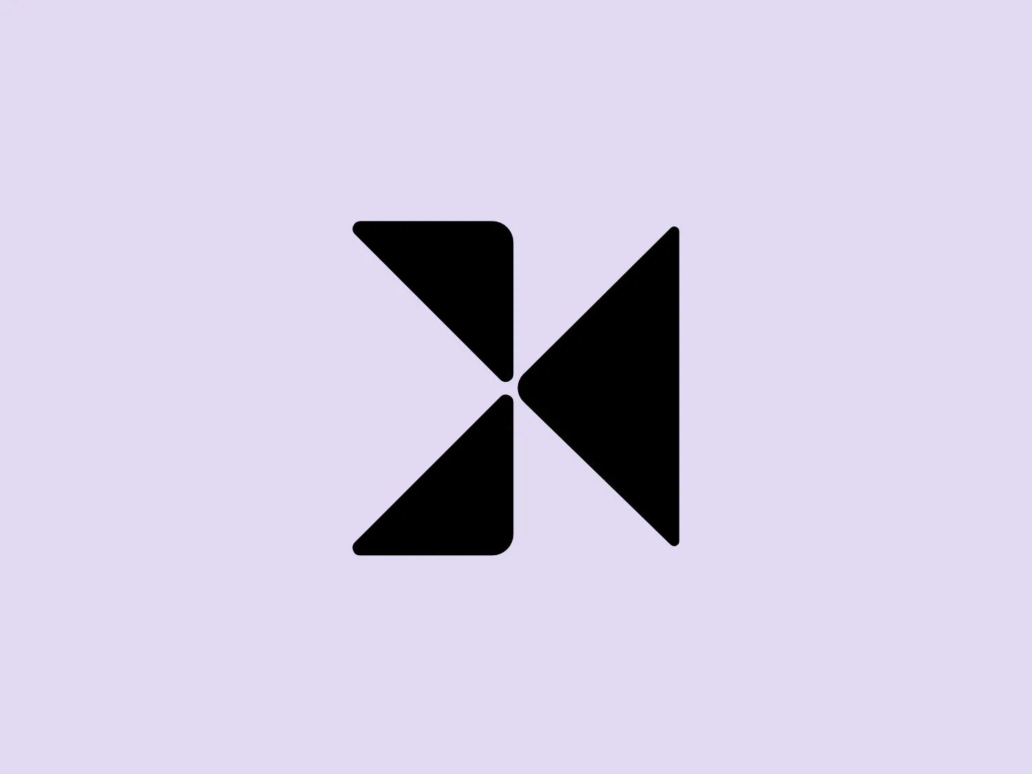 The logo for Khaalz is an abstract, symmetrical design consisting of four black triangles arranged to form a larger, kite-like shape with a central, square-like negative space where the triangles' points meet. The triangles are oriented to point towards the center from the four cardinal directions, giving the impression of convergence and dynamism. The design has a modern and simplistic aesthetic, with clean lines and a bold contrast between the black shapes and the white background. This logo would be complemented well by a subtle background that doesn't compete with its boldness.