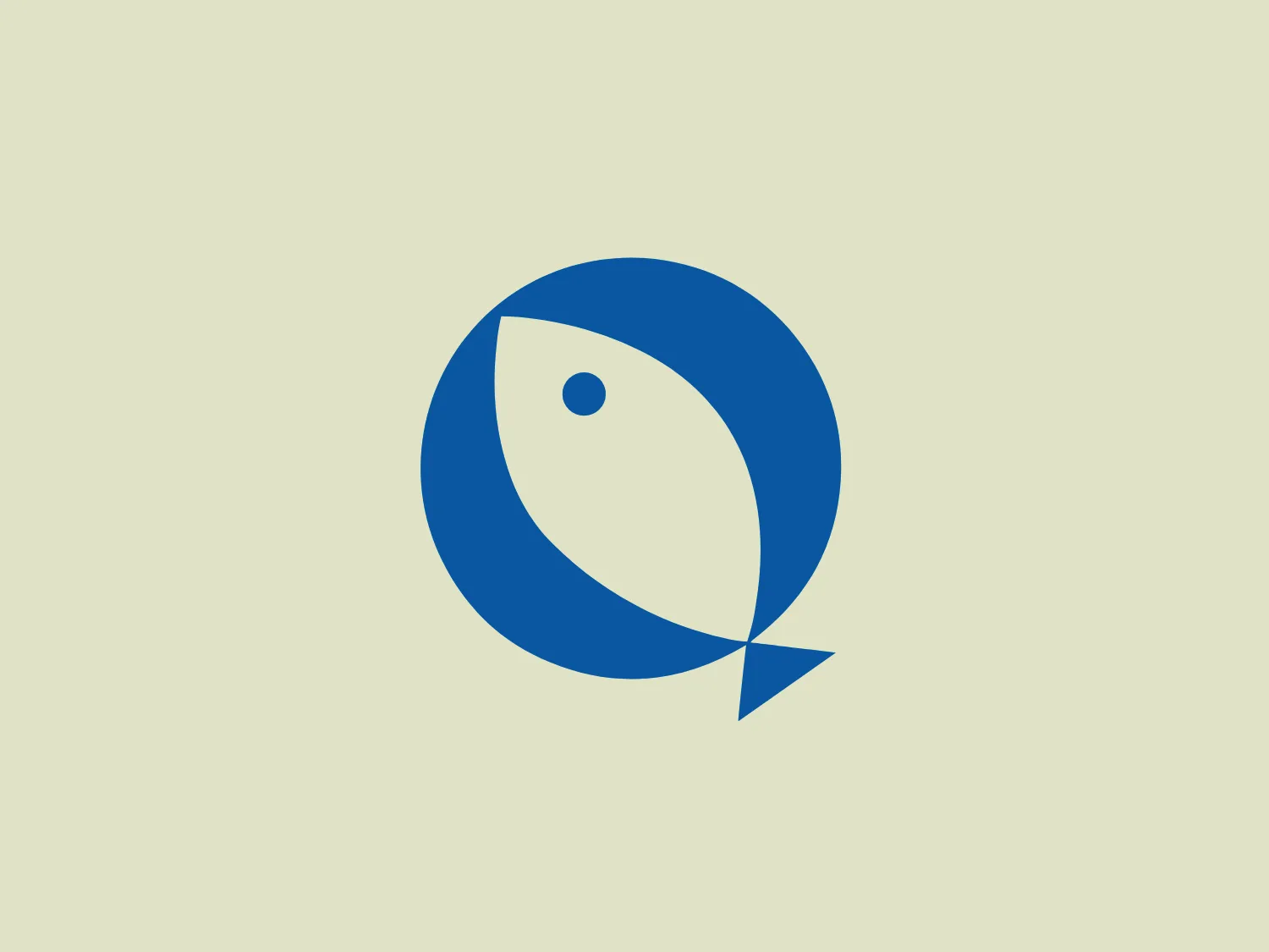 The Queensland Catch logo showcases a stylized fish created with simple geometric shapes in a bold, monochromatic blue color scheme. The design features a large circle intersected by a pointed triangular shape for the tail, with a quarter-circle cutout forming the illusion of fins. The fish's eye is depicted with a small circle, adding a lively touch. This modern and minimalistic logo utilizes negative space to suggest the fish's outline and would be well complemented by a soft and light background to maintain its fresh and contemporary vibe.