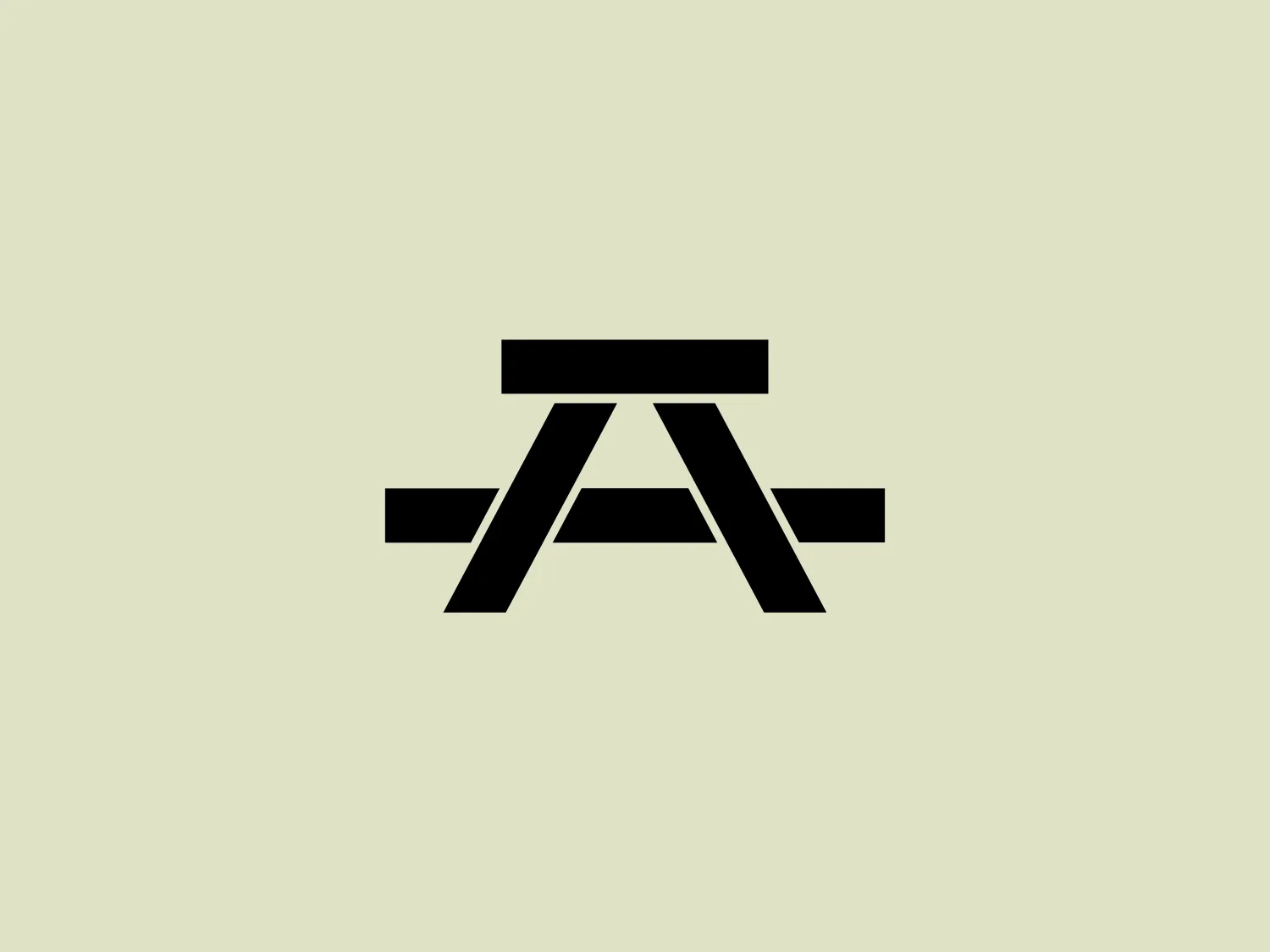 This bold, geometric logo showcases stylized letterforms, with a capital letter "A" featuring a horizontal bar intersecting the upper third and two slanted, parallel lines extending outward from the base of the "A" on both sides. The solid black color against a plain white background conveys sophistication and sleekness, making it stand out and creating a sense of stability and balance. The minimalist design allows for versatile use with a lighter and subtle background.