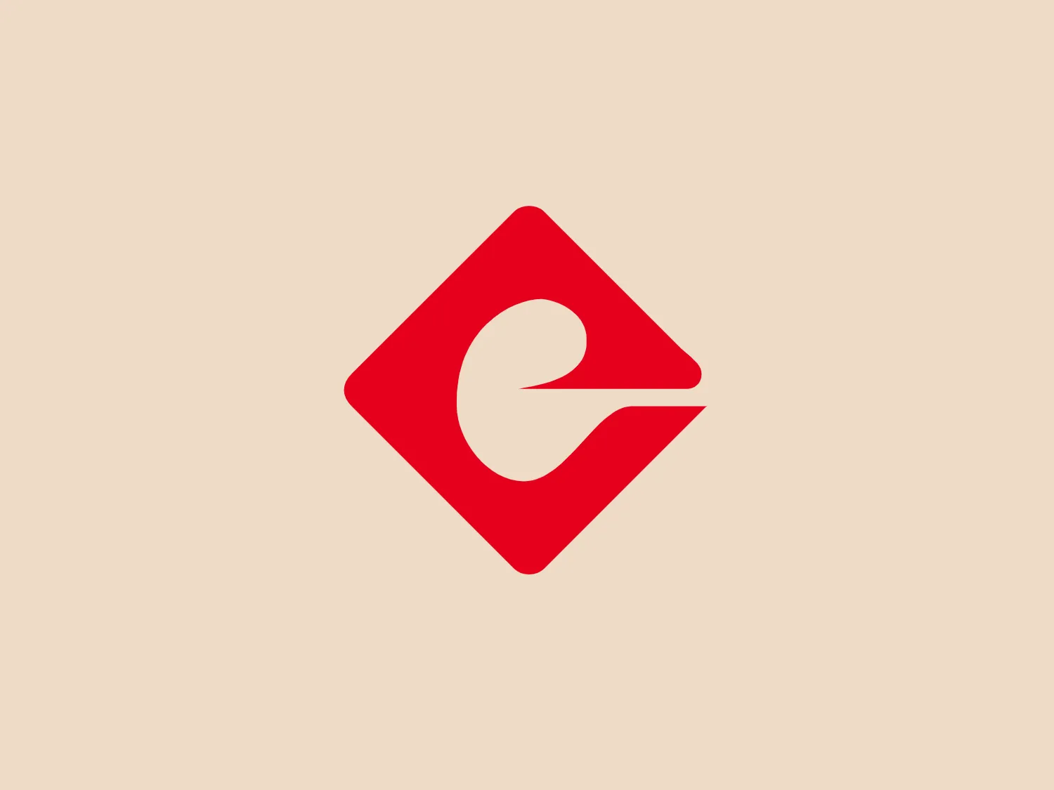 The image is a logo for Ege Seramik featuring a bright red square diamond shape set on one of its corners, with a white, stylized letter 'e' in the center that doubles as a negative space. The 'e' has a fluid, swooping design that suggests motion and dynamism. The overall aesthetic is modern and minimalistic, emphasizing clean lines and a bold use of contrast between the red and white. The red color evokes energy and passion, while the simplicity of the design suggests efficiency and forward-thinking.