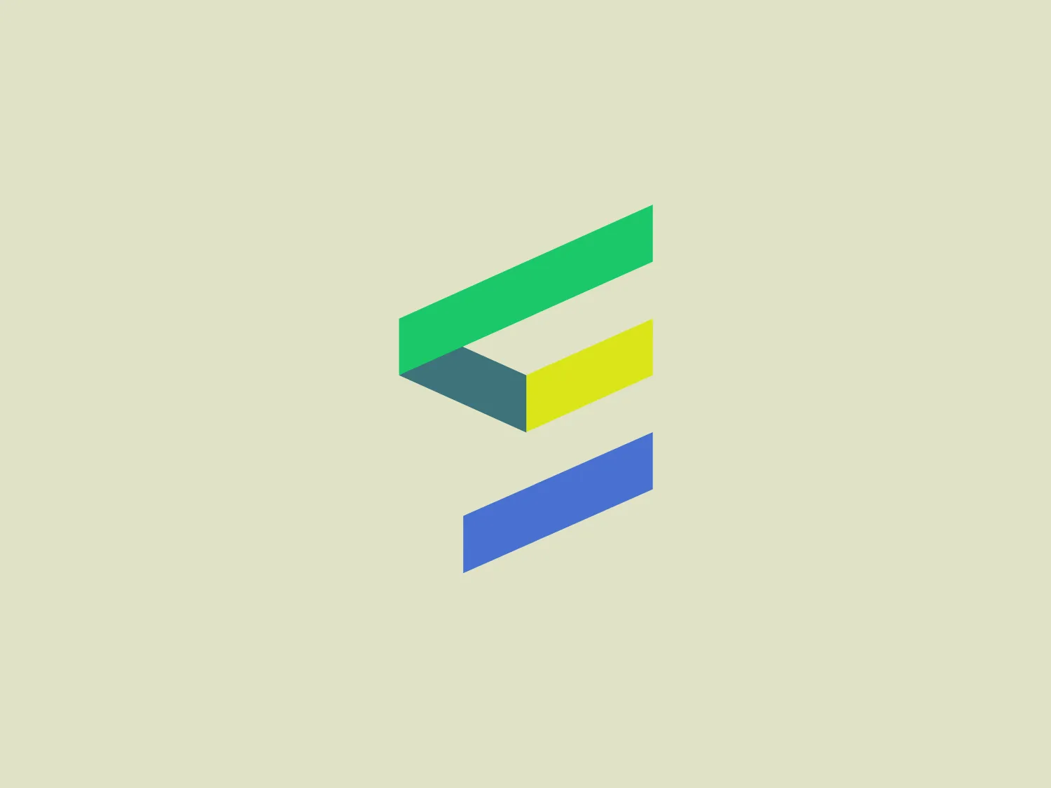 The logo consists of three parallelograms positioned at a slant to form a stylized letter "E" for Emarsys. Each parallelogram has a different color: the top one is a vivid green, the middle is a muted yellow, and the bottom is a cooler blue, giving the design a dynamic, yet harmonious look. The use of shadows and the slight 3D effect created by the layering of the shapes gives the Emarsys logo depth and a modern aesthetic. The choice of colors and the angular design of the elements produce a sense of innovation and forward-thinking.