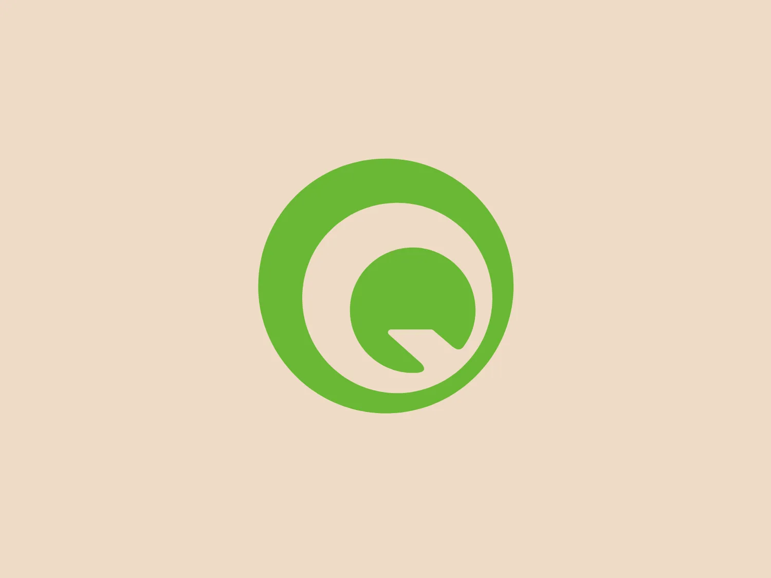 The Quark logo features a circular form with two shades of green. The inner element is a stylized letter, perhaps a "Q" or "G," with a dynamic, flowing design that suggests movement and modernity. The darker green outlines the shape and contains the lighter green swirl inside, generating a striking contrast within the form. The design is simplistic yet bold, employing negative space effectively to enhance the visual impact. The aesthetic is clean, contemporary, and would likely be associated with a brand looking to convey innovation or eco-friendliness.