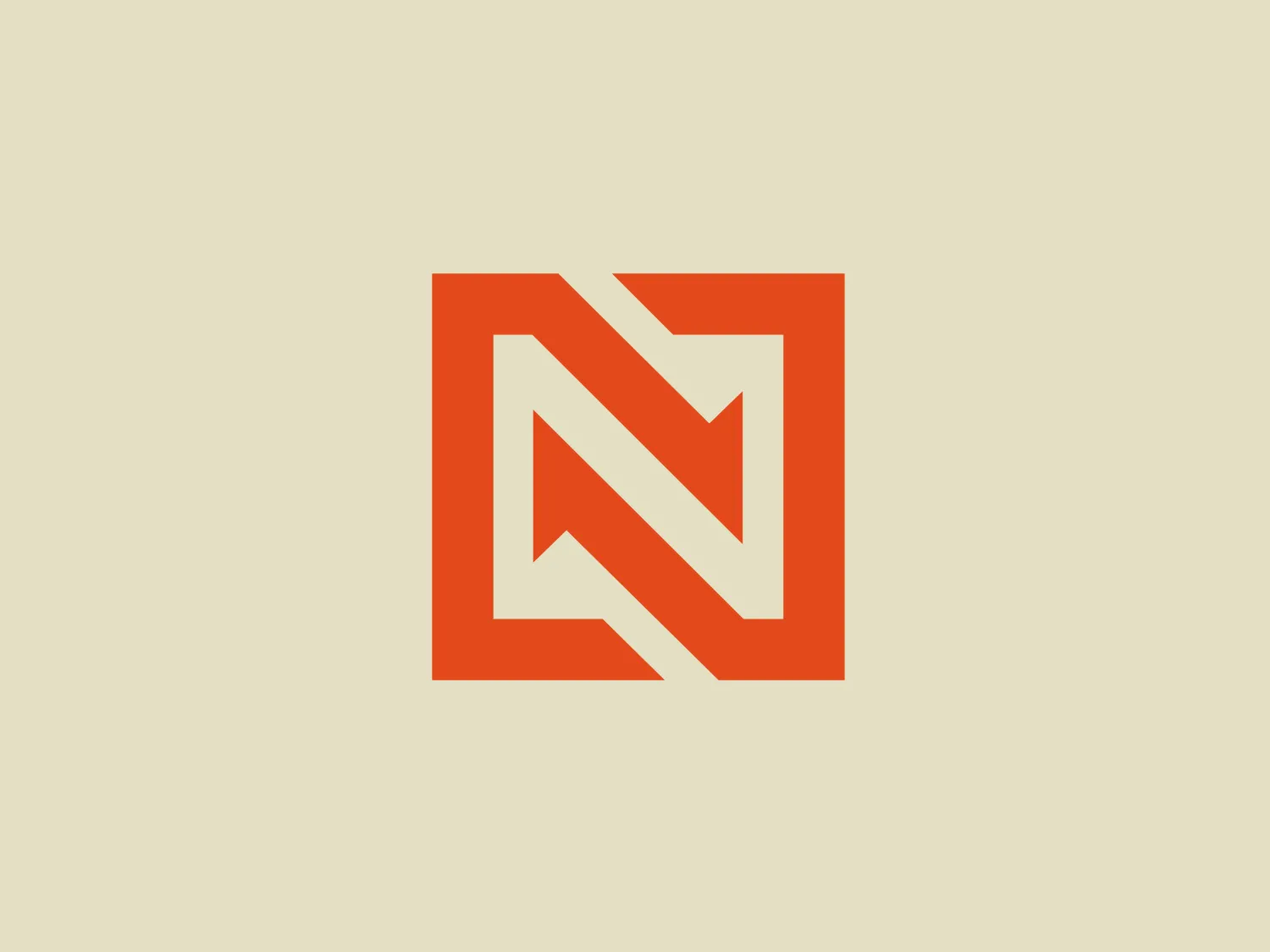 The New Mining logo features a stylized abstract mark resembling the letter 'N' situated inside a square frame. It is composed of angular, interlocking shapes that create a sense of dynamic movement and stability simultaneously. The color of the logo is a bold and vibrant shade of orange which gives it an energetic and modern look. The design aesthetic is minimalist and geometric, indicative of strength, precision, and innovation.