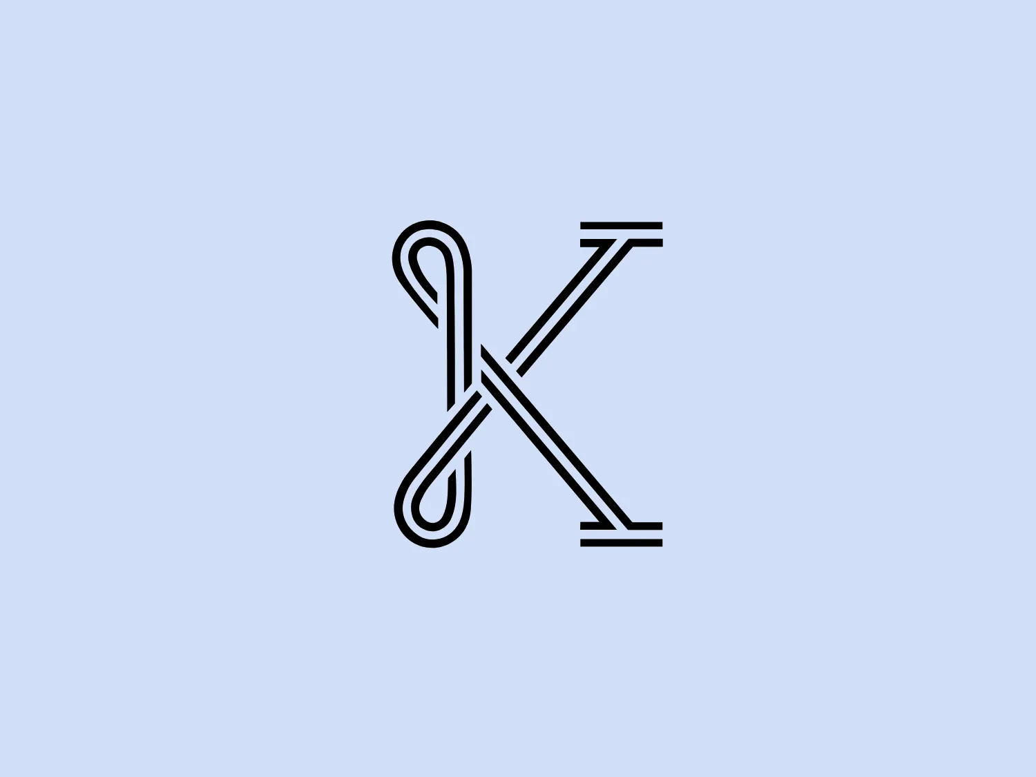 The logo for Kitsbow is a stylized, monochromatic design that combines the letters 'K' and 'X' in a unique and intertwined manner. The sleek and modern aesthetic features thick, uniform lines and sharp angles. The 'K' is noticeable through the vertical and diagonal strokes, while the 'X' is incorporated through the crossover of lines. The overall look is minimalistic yet sophisticated, suggesting a contemporary brand identity.